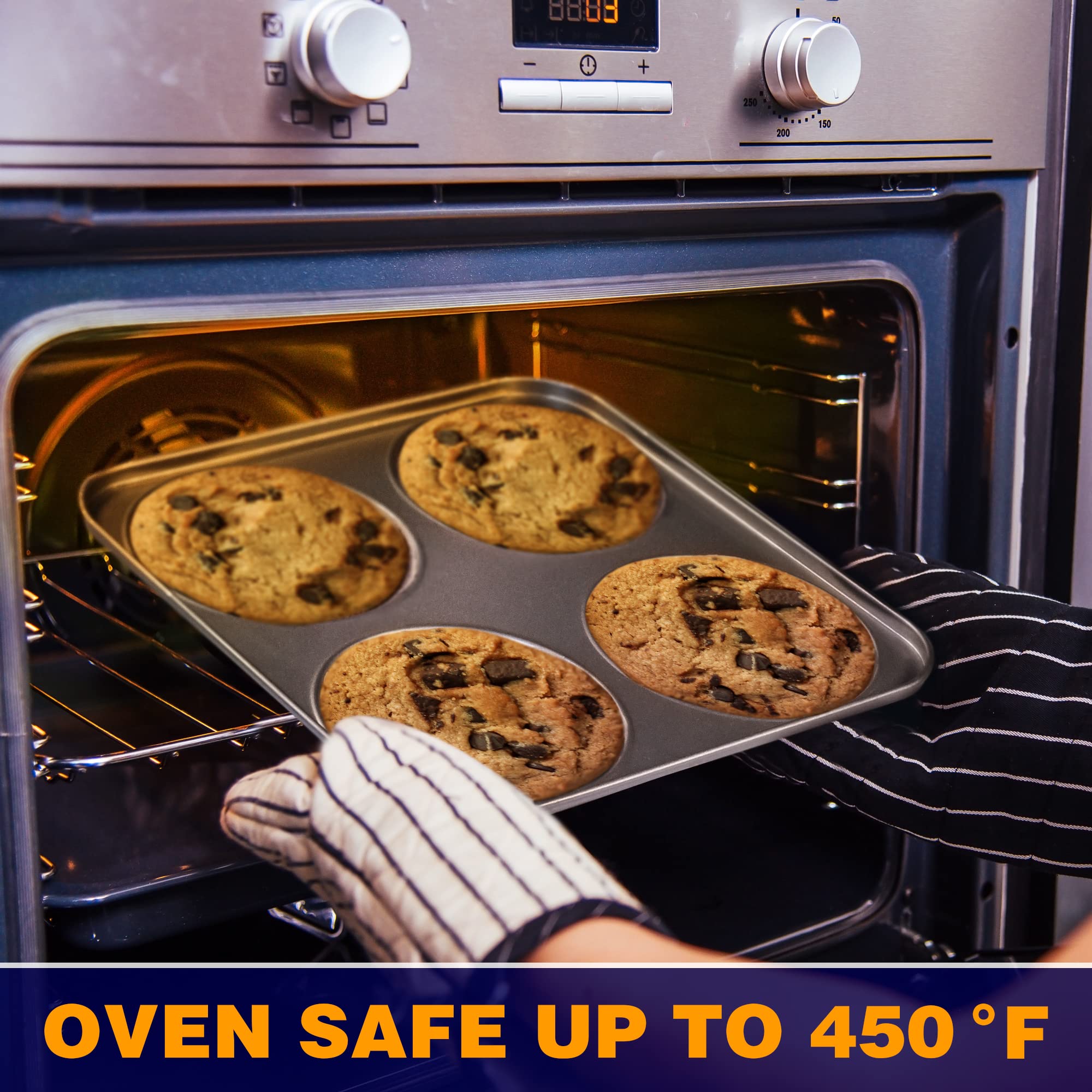Tiawudi Muffin Top Pan, 4-Cup Hamburger Bun Pan, Large Whoopie Pies Pan, Non-Stick Bakeware For Eggs, Cornbread, Small Cake Laye