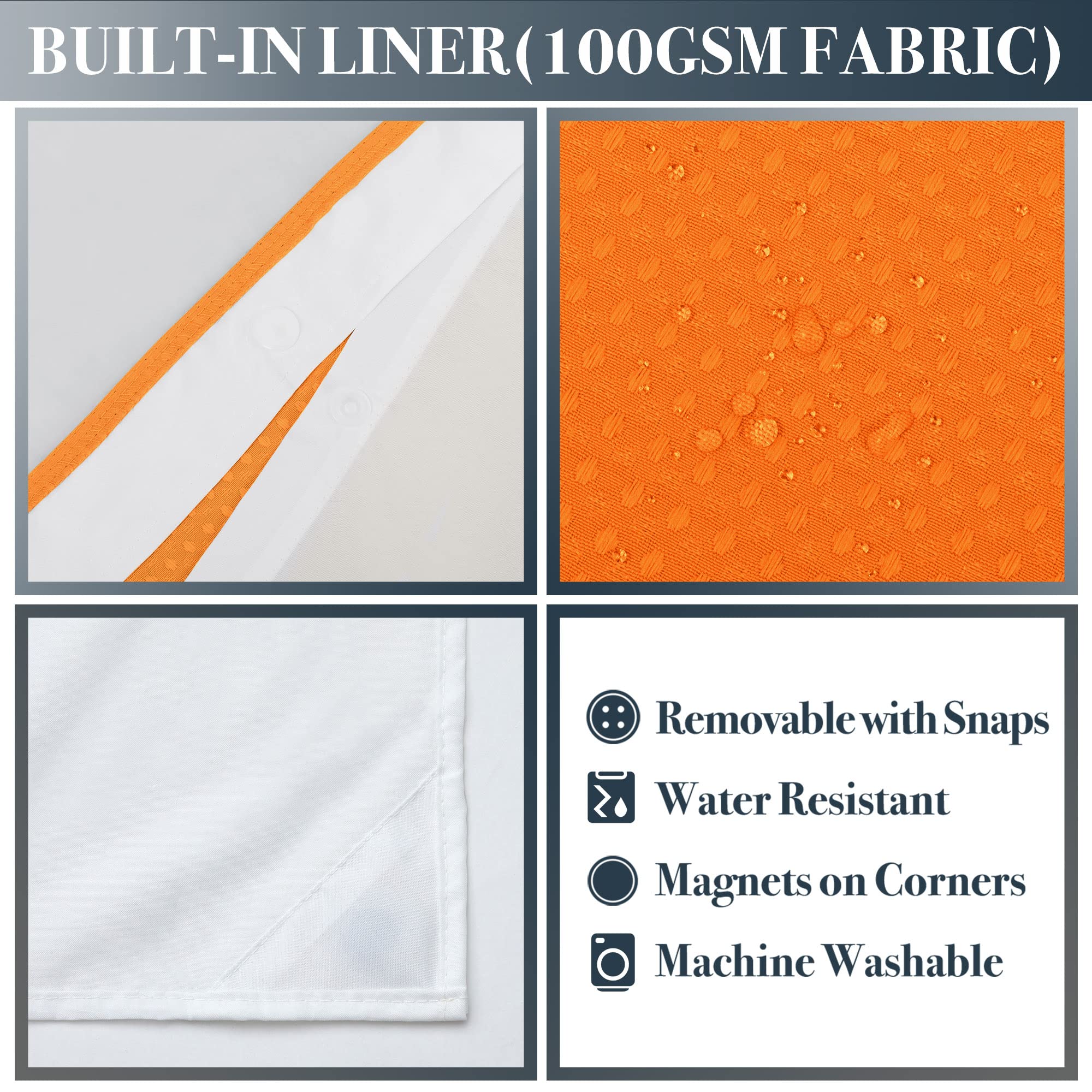 N&Y HOME Waffle Weave Shower Curtain with Snap-in Fabric Liner & 12 Metal Hooks Set - Hotel Style  Waterproof & Washable  Heavyweight Fabric & Mesh Top Window - 71x72  Orange