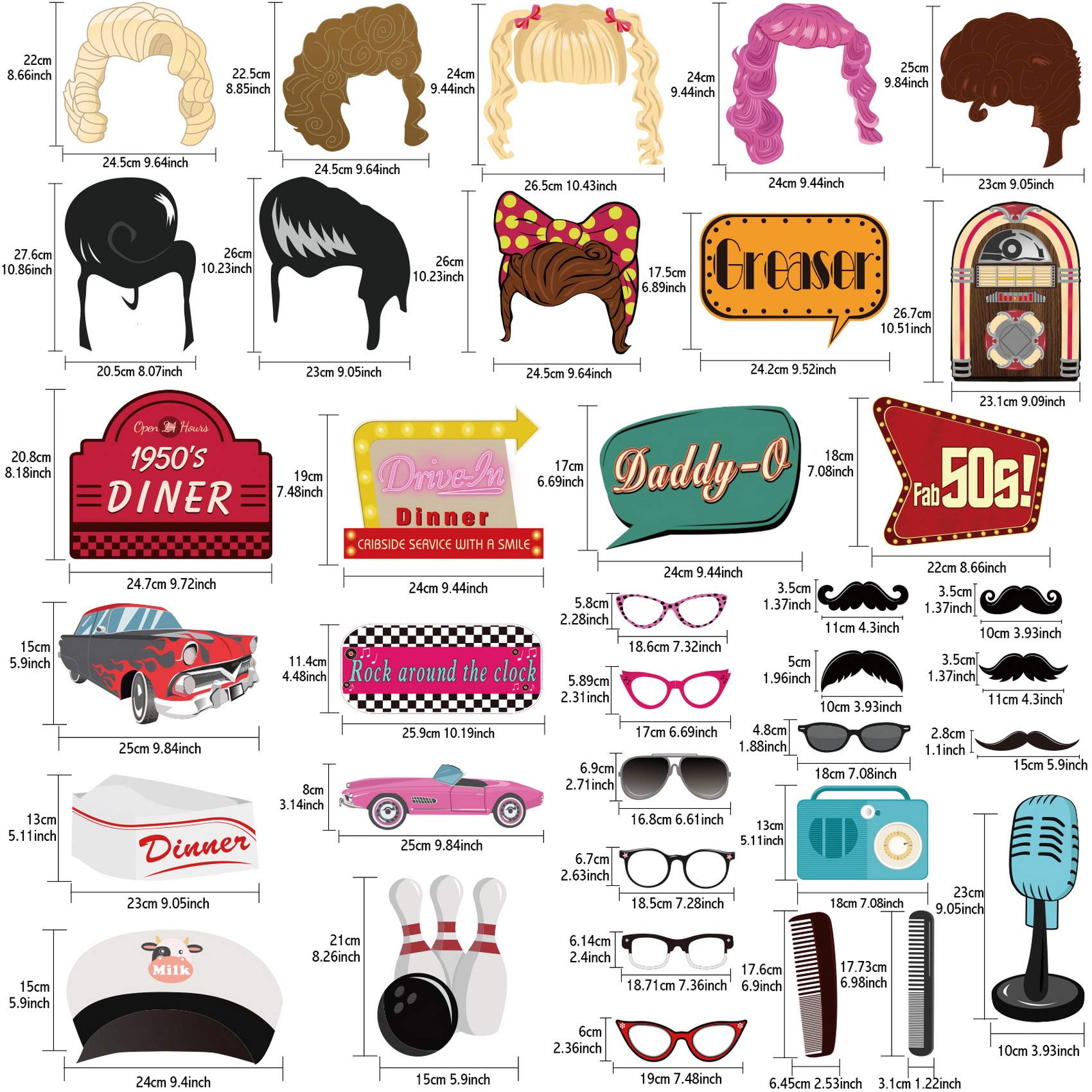 50S Party Photo Booth Props 67 Count