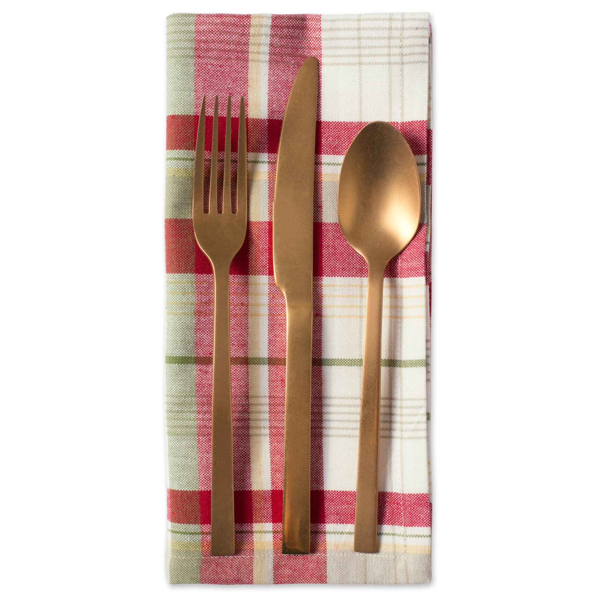 DII Napkin Set - Orchard Plaid Collection, 20x20", Cotton, Taupe/Red, 6 Pieces, Model 5503