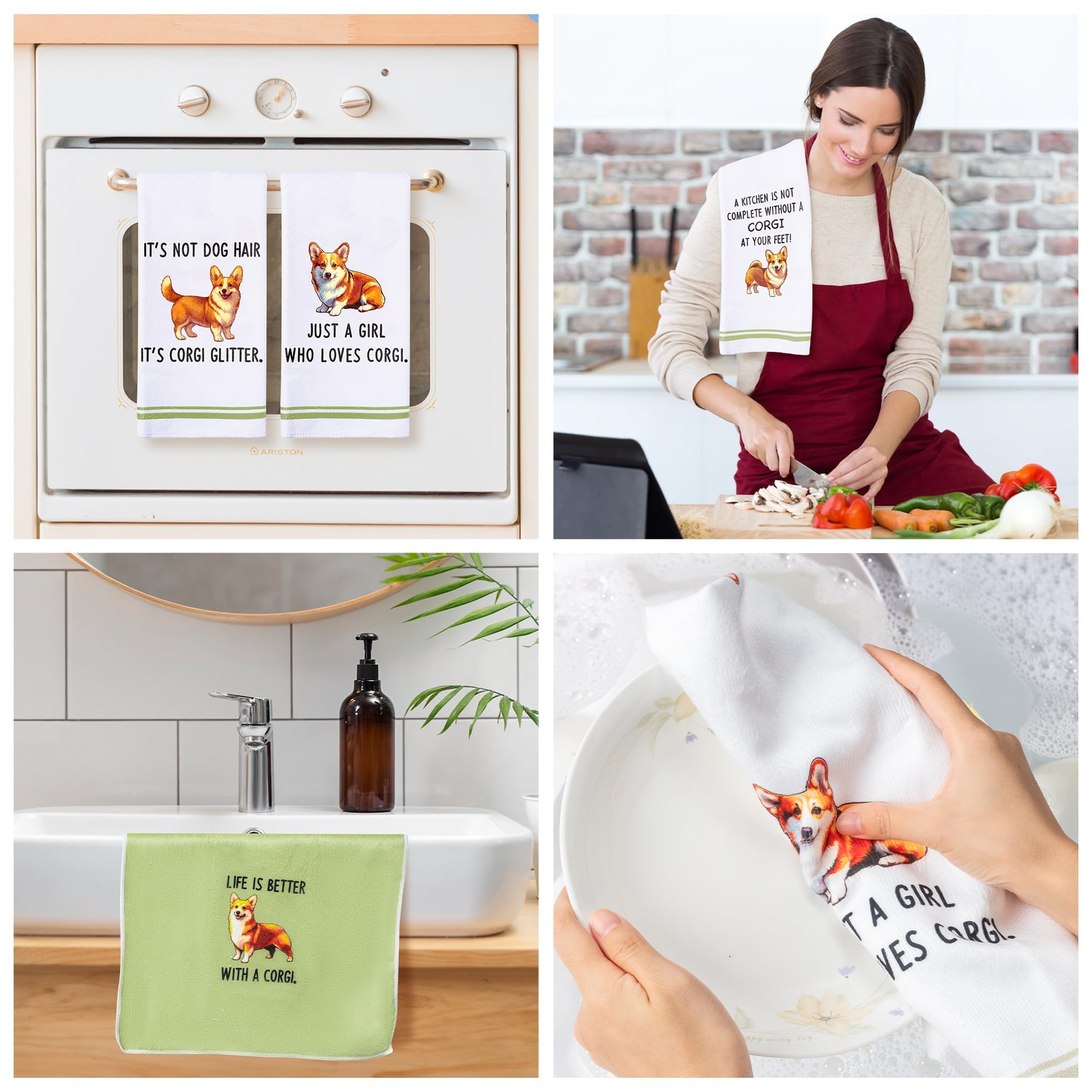 R Horse 5Pcs Kitchen Dish Towels - Funny Corgi Kitchen Dishcloth Cute Dog Themed Absorbent Cleaning Dishcloth Bar Hilarious Hand