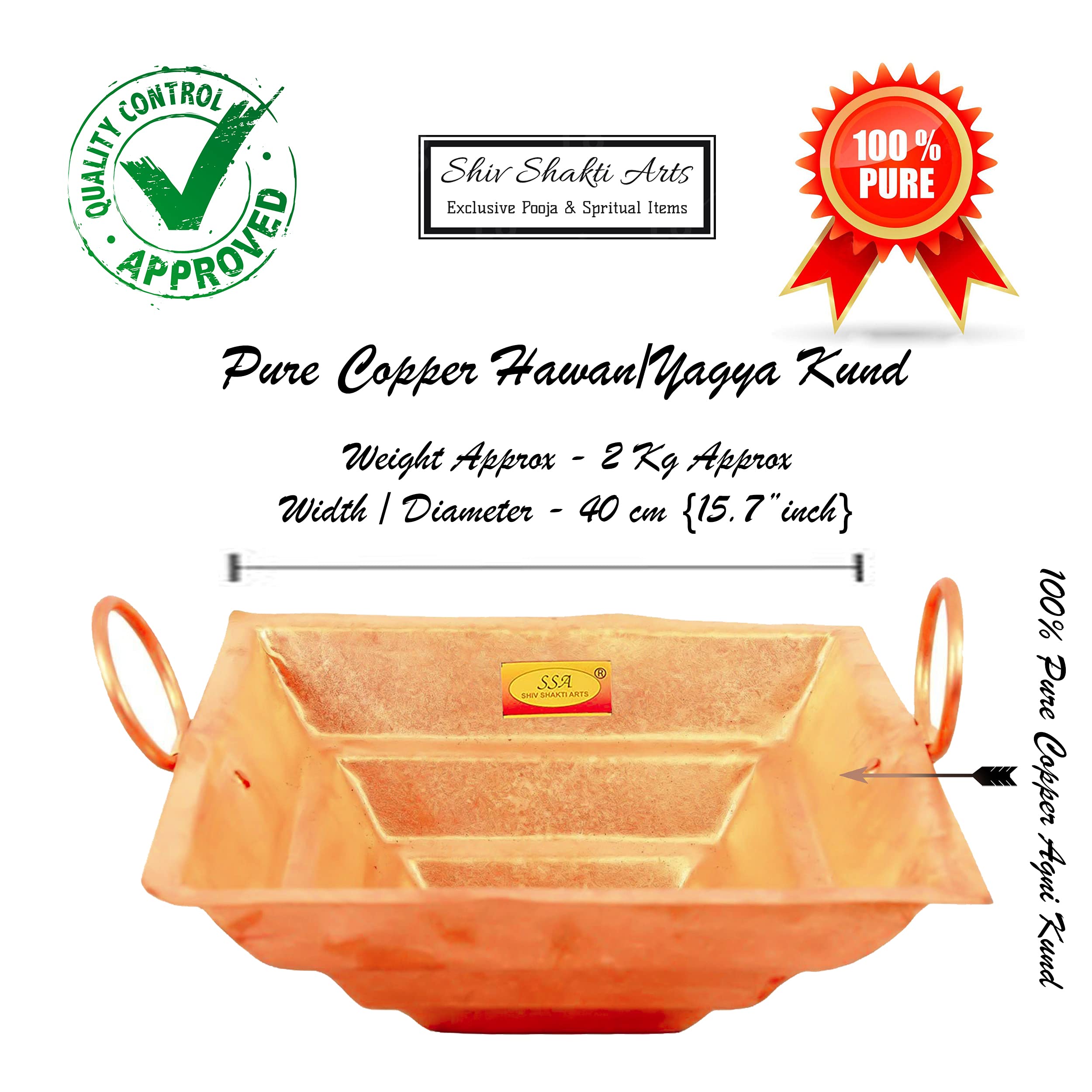 SHIV SHAKTI ARTS Handmade Pure Copper 15.7 inch X 15.7 inch X 4.3 inch Hawan Kund for Home Puja and Hawan Purpose for Diwali lax