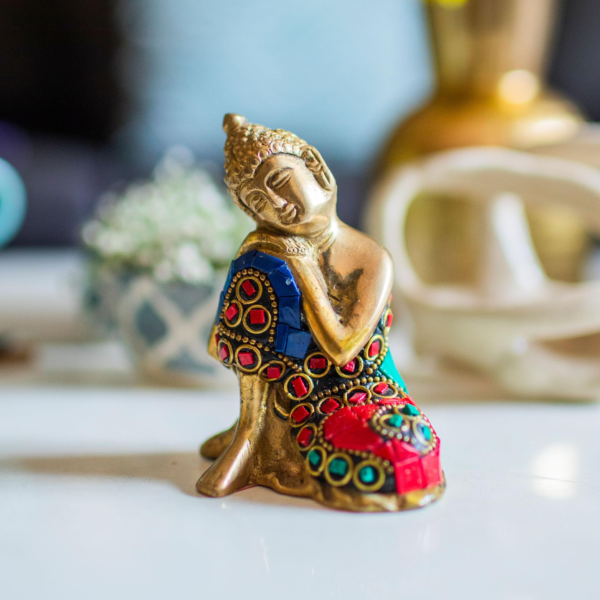 10Club Lord Buddha Idol - 1Pc (9.6 cm, 500 Grams) - 100% Pure Brass | Buddha Statue for Home Decor | Ideal for Gifting | Figurin