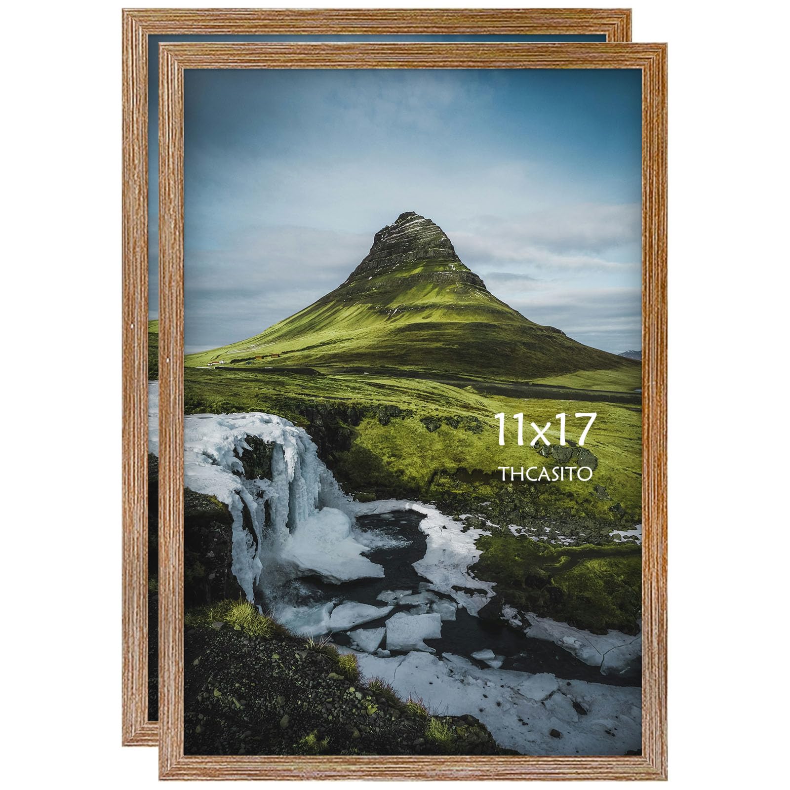 THCASITO Picture Frames 11x17 Rustic Brown Photo Frames without Mat for Wall and Tabletop Decor, Set of 2