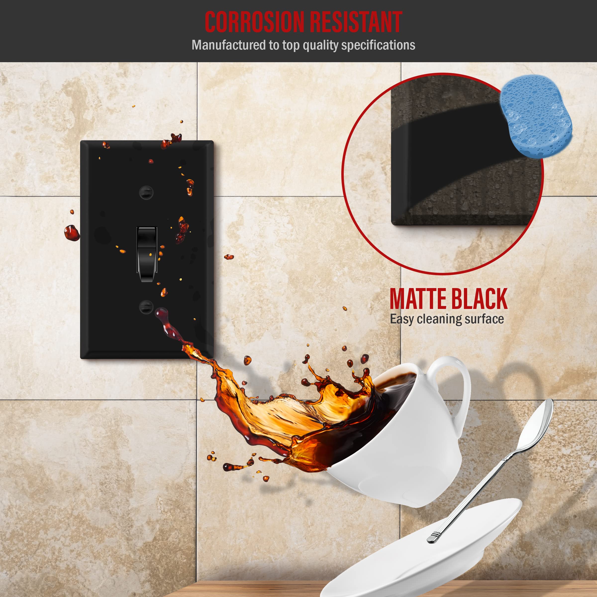 Enerlites Toggle Light Switch Metal Cover Plate, Wall Plate, Corrosion Resistant, Standard Size 1-Gang 450 X 276, Powder Coated