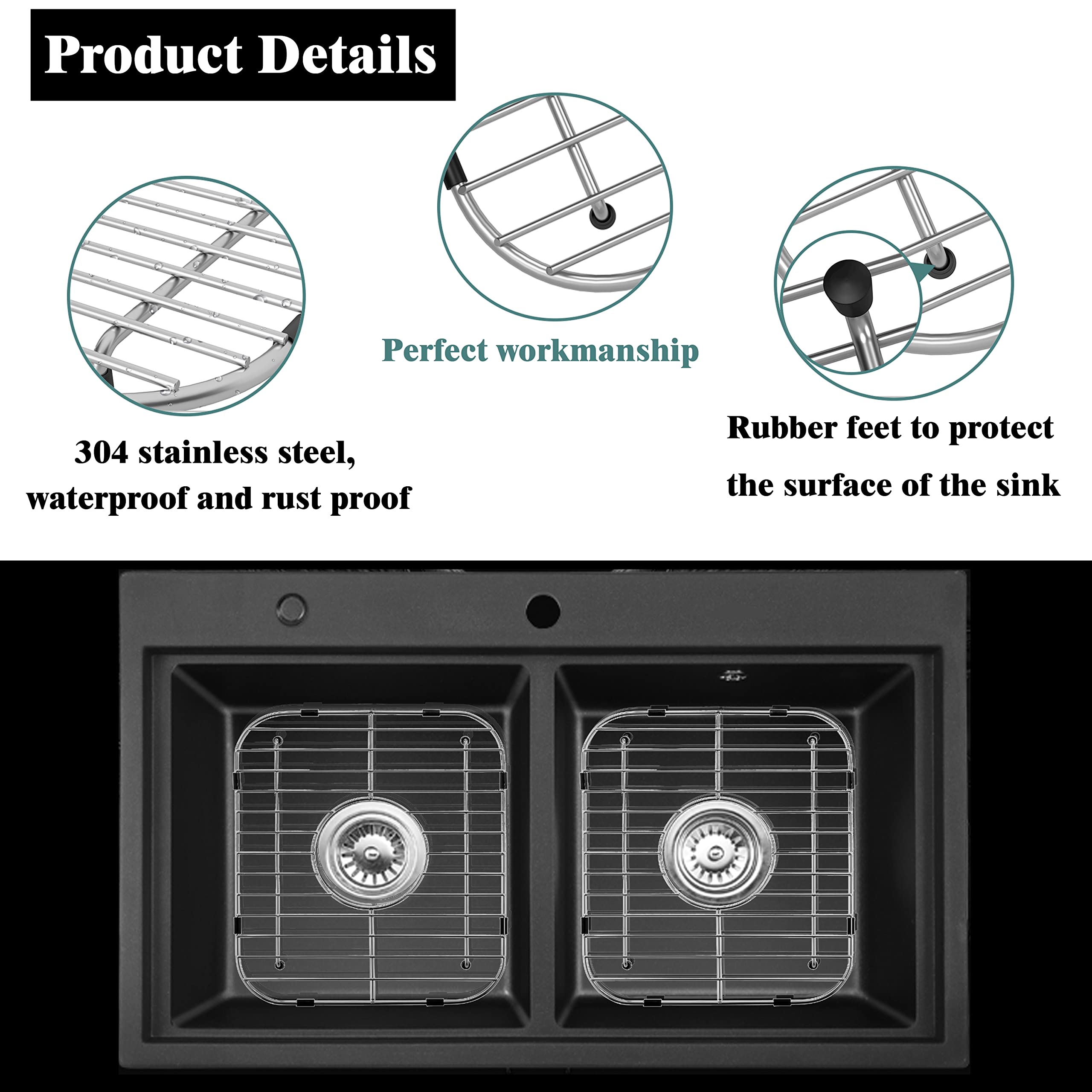LOCVCDA Stainless Steel Sink Protectors - 13" x 11-5/8", Center Drain, 2-Pack, Kitchen Sink Grid with Drain Hole