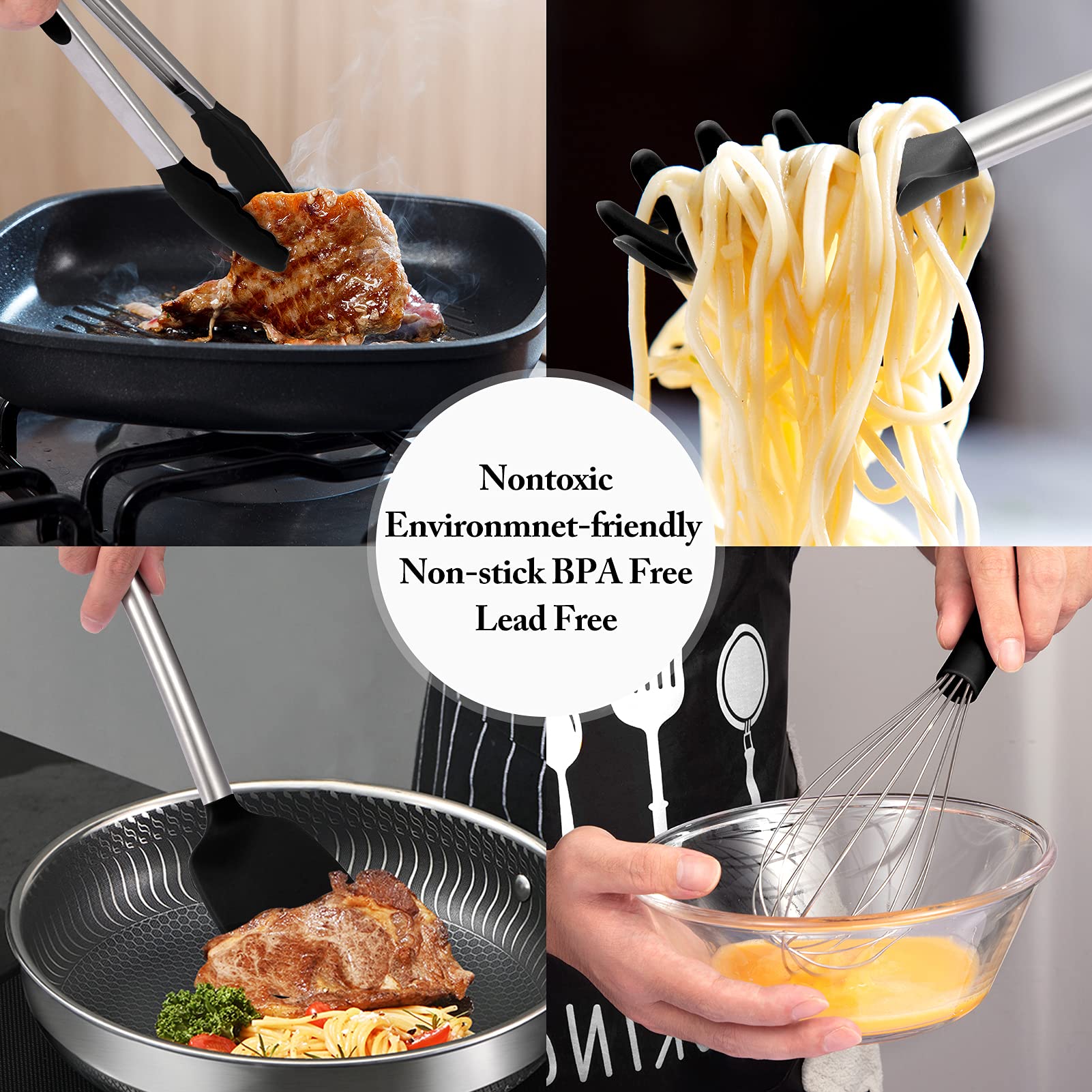 13 Pieces Kitchen Utensil Set, Silicone Cooking Utensils, Stainless Steel Kitchen Utensils Set, Silicone Spatula Set Utensil Set