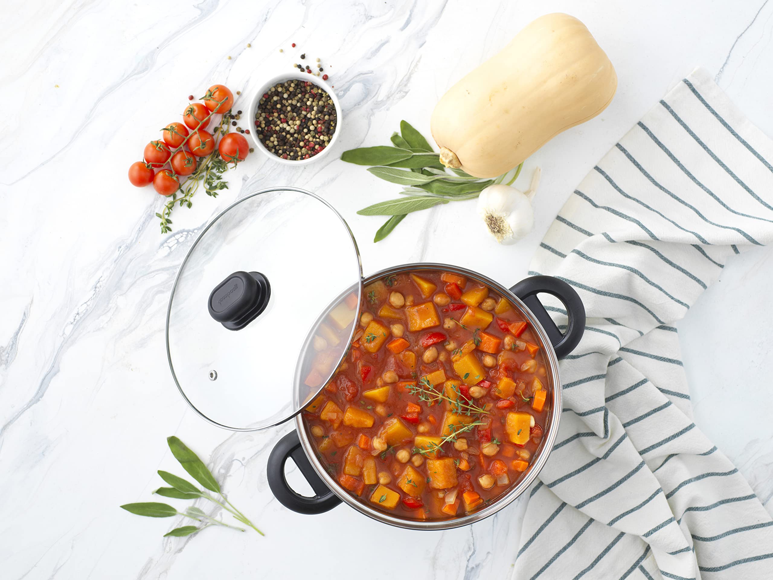 Goodcook Classic Stainless Steel 5-Quart Dutch Oven With Tempered Glass Lid, Silver
