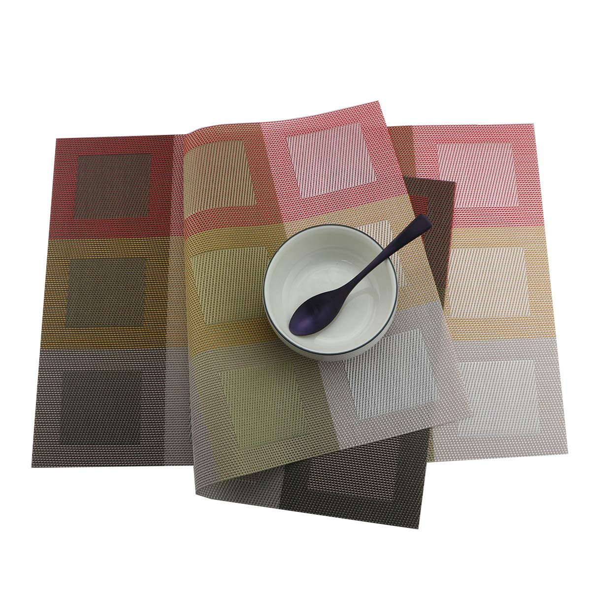 Gugrida Set Of 6 Placemats For Dinning Table, Luxury Pvc Woven Vinyl Table Mats,Washable And Heat Insulation Kitchen Place Mats