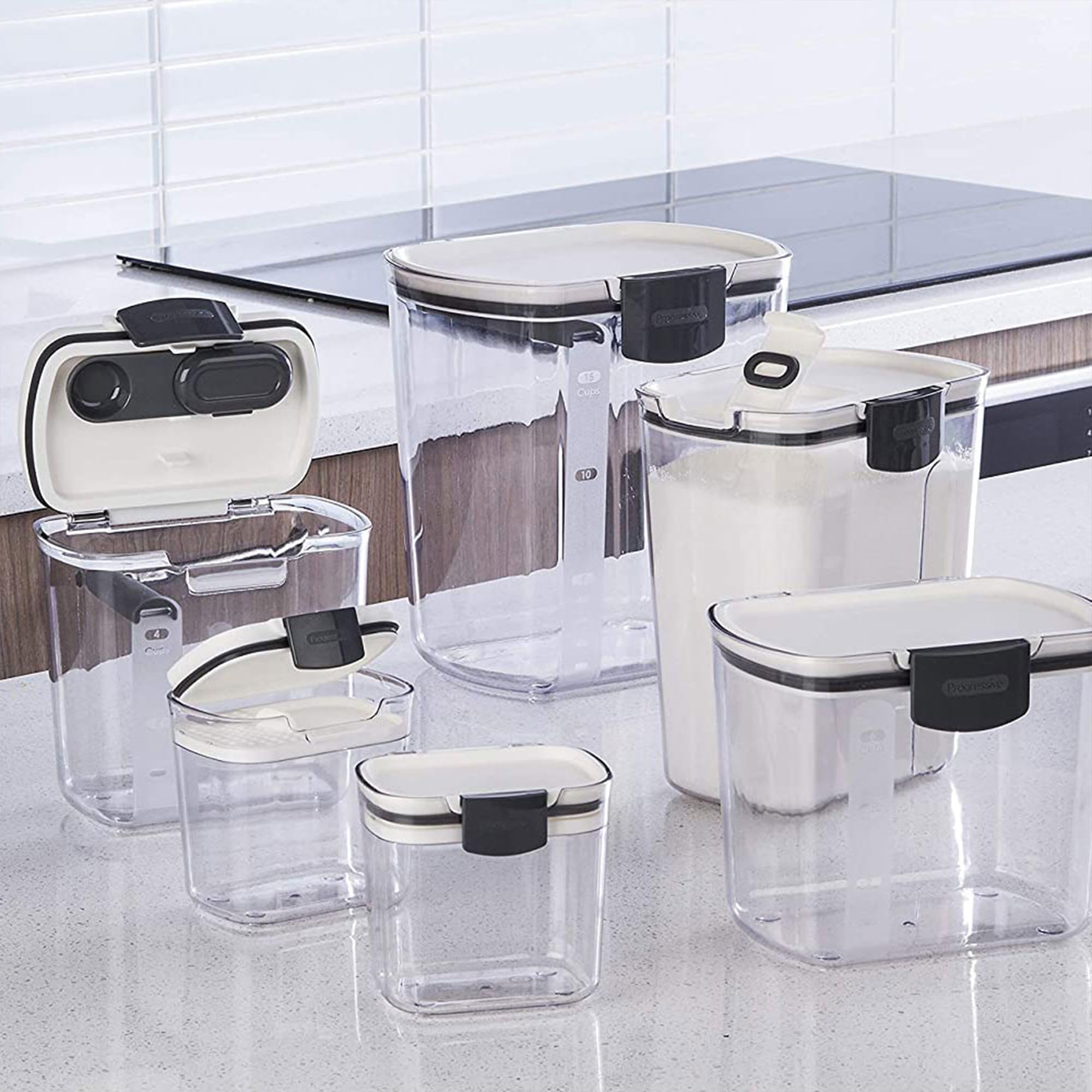 Progressive International Prepworks Prokeeper 6 Piece Plastic Airtight Food Storage Containers For Baking Essentials, White And