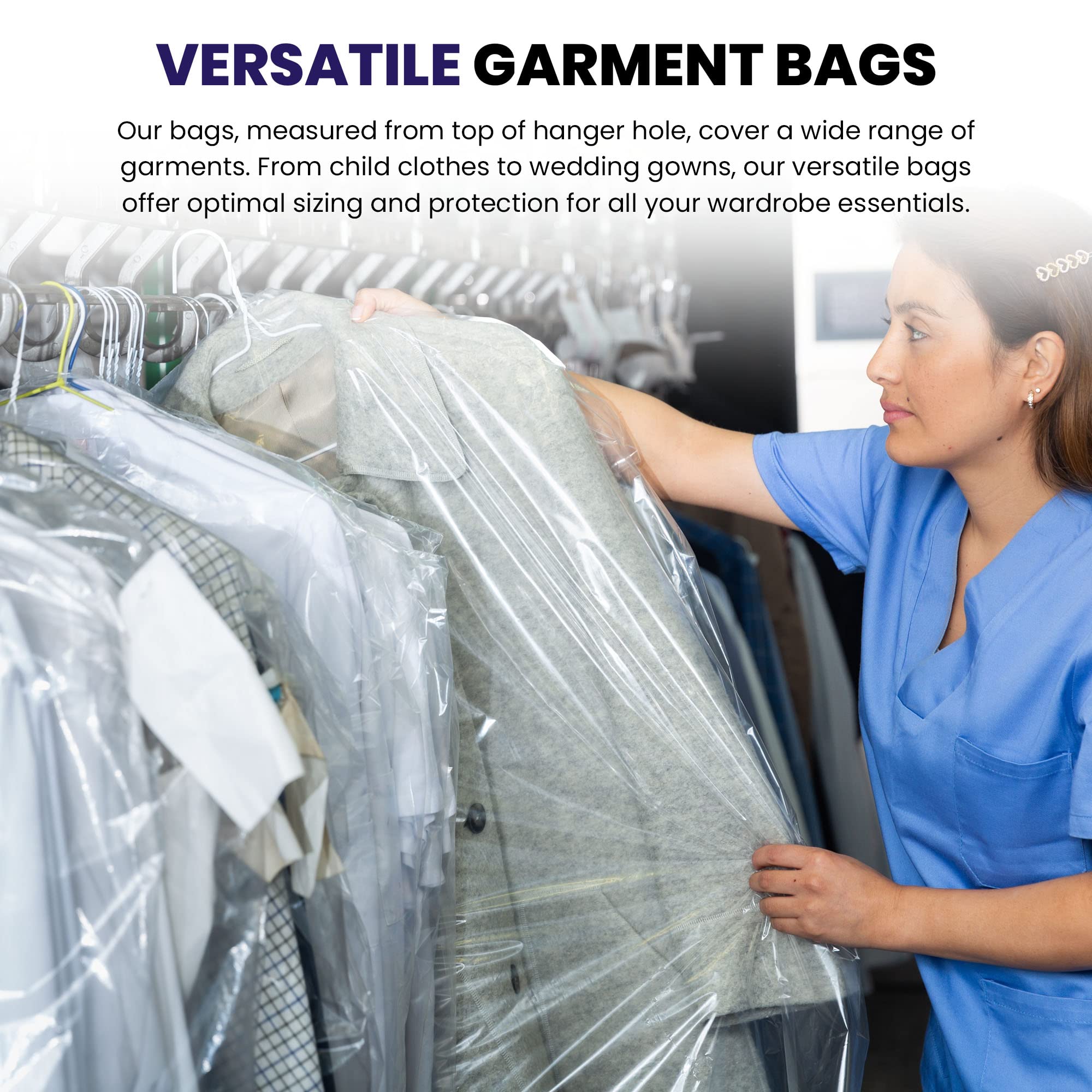 Norton Supply Dry Cleaning Poly Bags - Transparent Plastic Garment Cover, 40'' Long, 100 Gauge Thickness, Suit Packing, Travel &