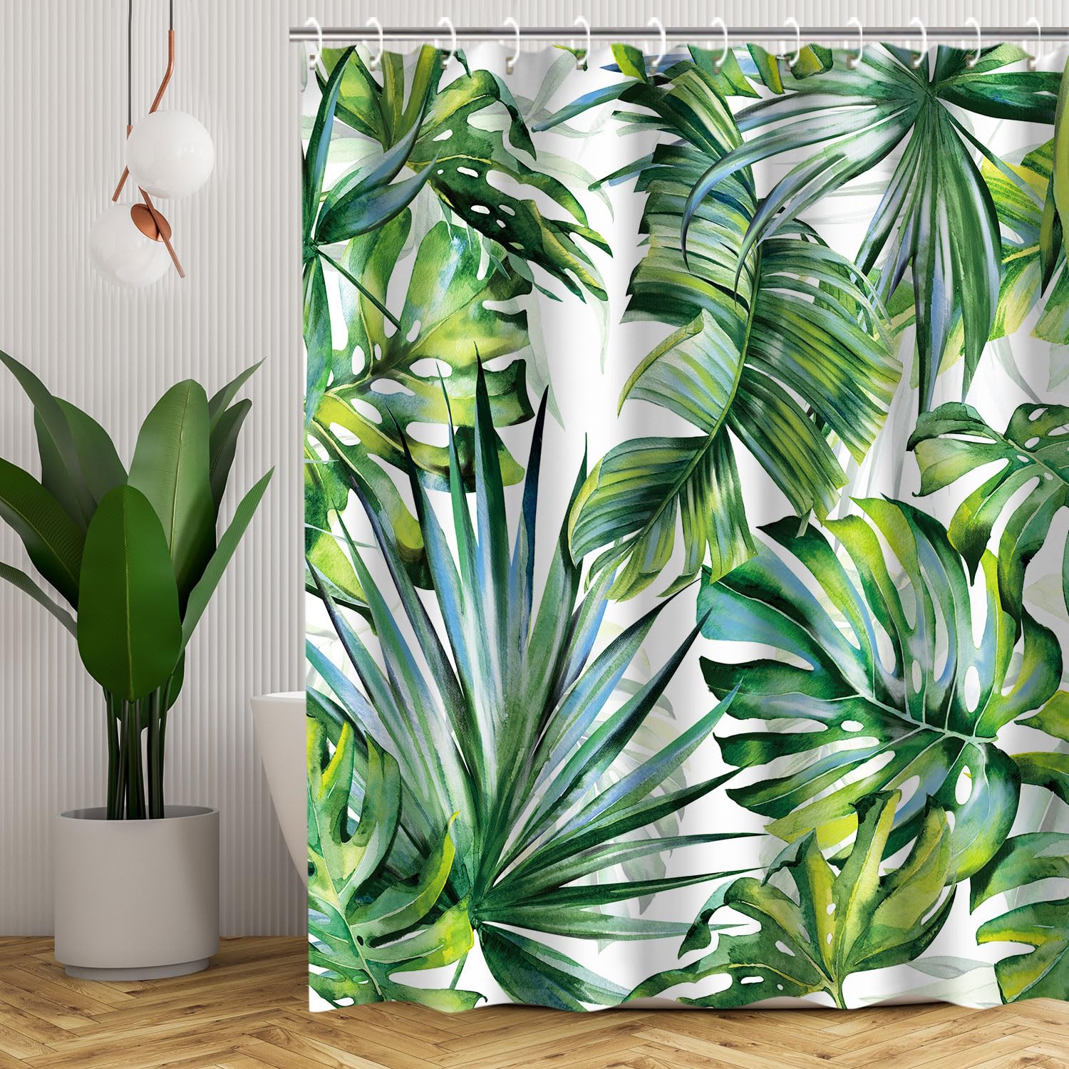 Livilan Tropical Shower Curtain, Green Shower Curtain, Plant Shower Curtain, Leaf Shower Curtain, Botanical Shower Curtain Set W