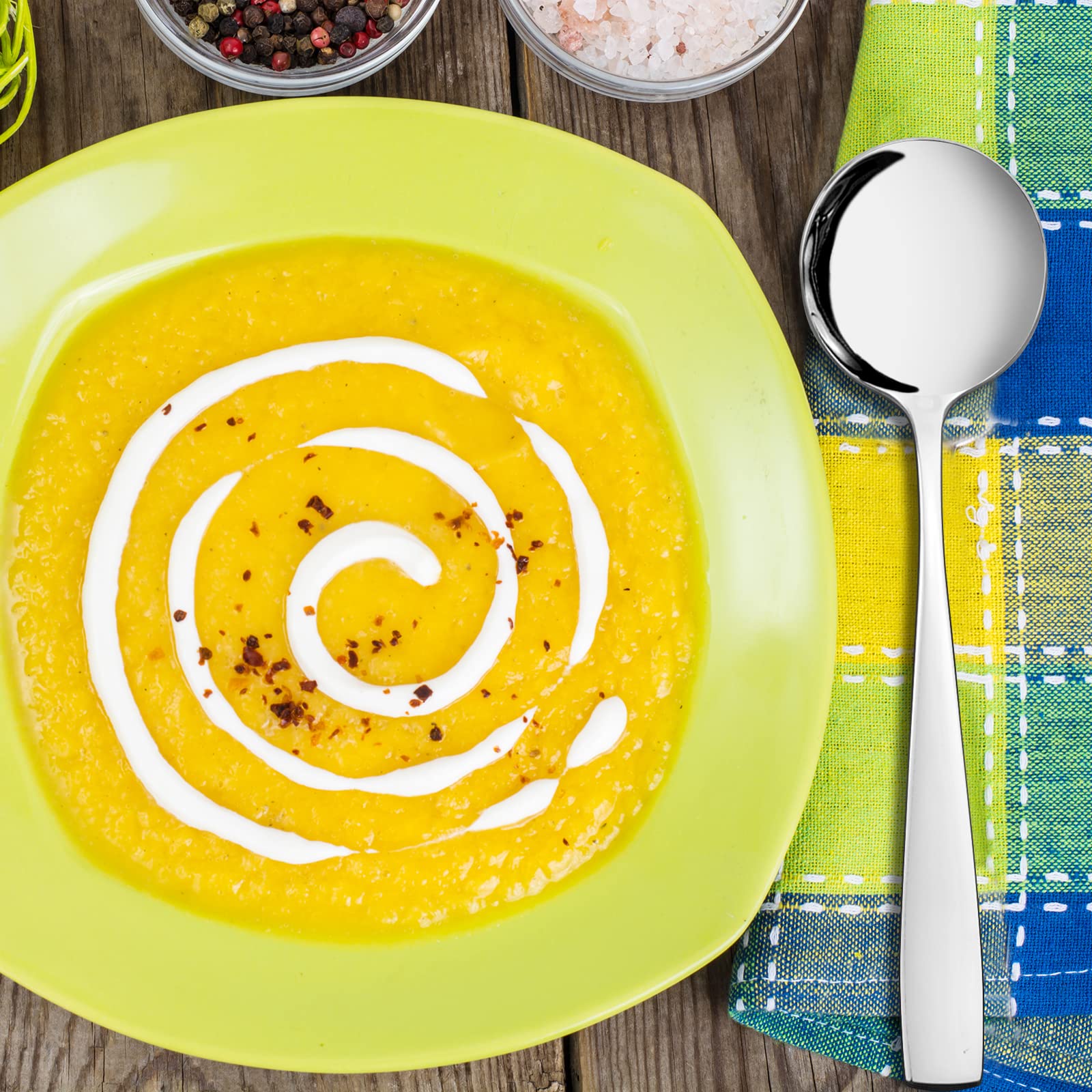 Nicesh 16-Piece Stainless Steel Round Soup Spoons, Round Bouillon Spoons