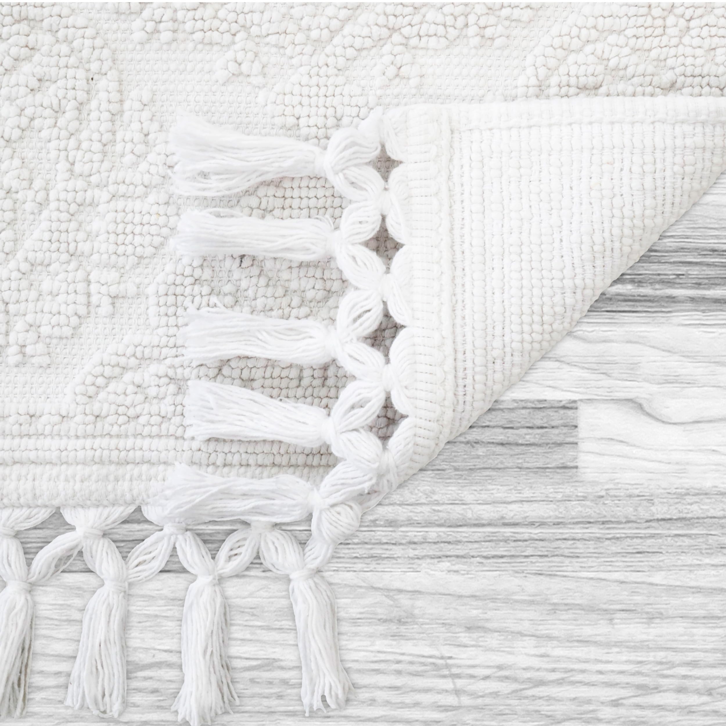 Jean Pierre - Ricardo Bath Mat, Woven Fringe Bathroom Rugs, 100% Cotton, Premium Bathroom Decor - Measures 17'' X 31'' - White