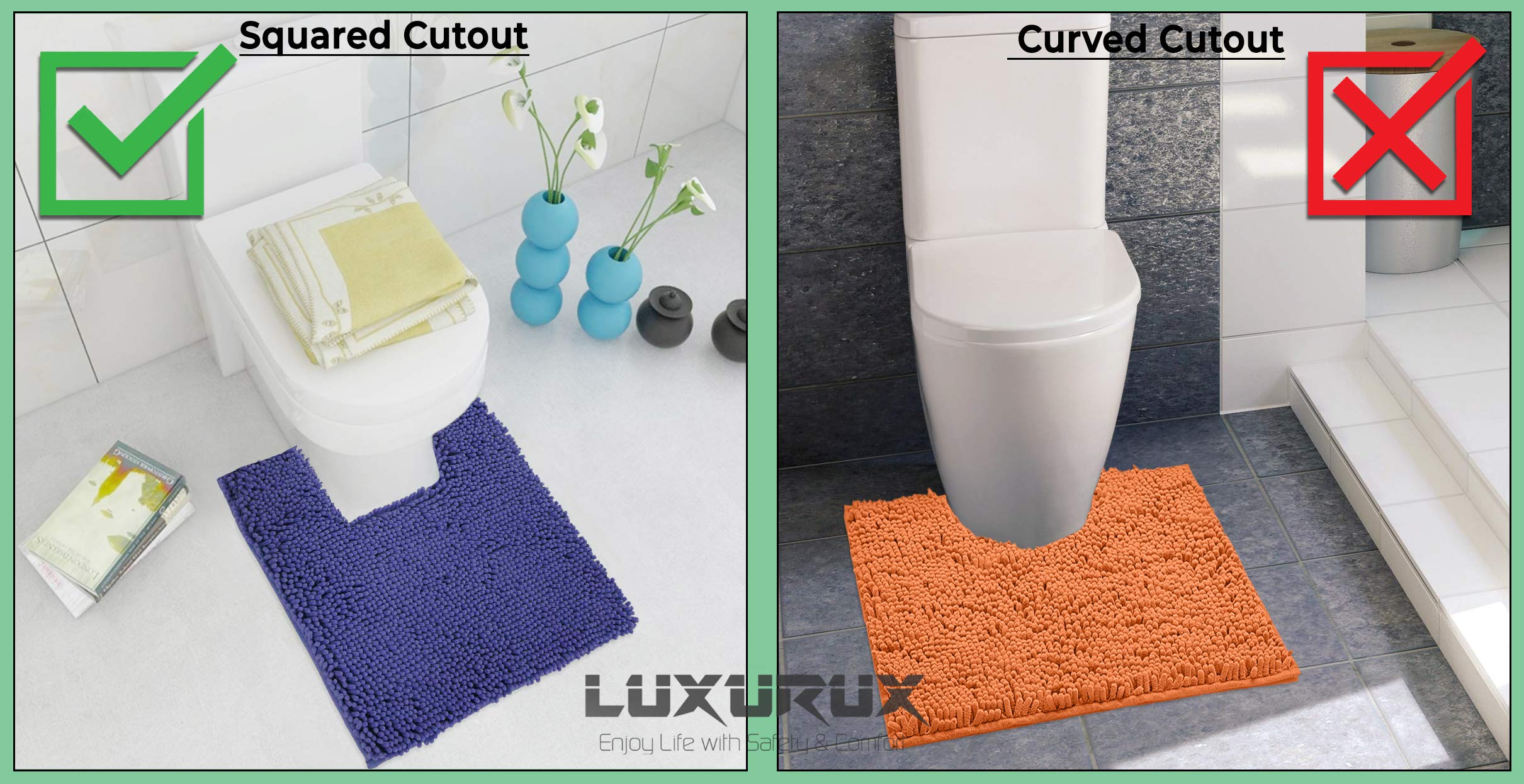 Orange Bathroom Rugs Chenille 2-Piece Bath Mat Set, Soft Plush Bath Rug +Toilet Mat.1'' Microfiber Shaggy Carpet, Super Absorben