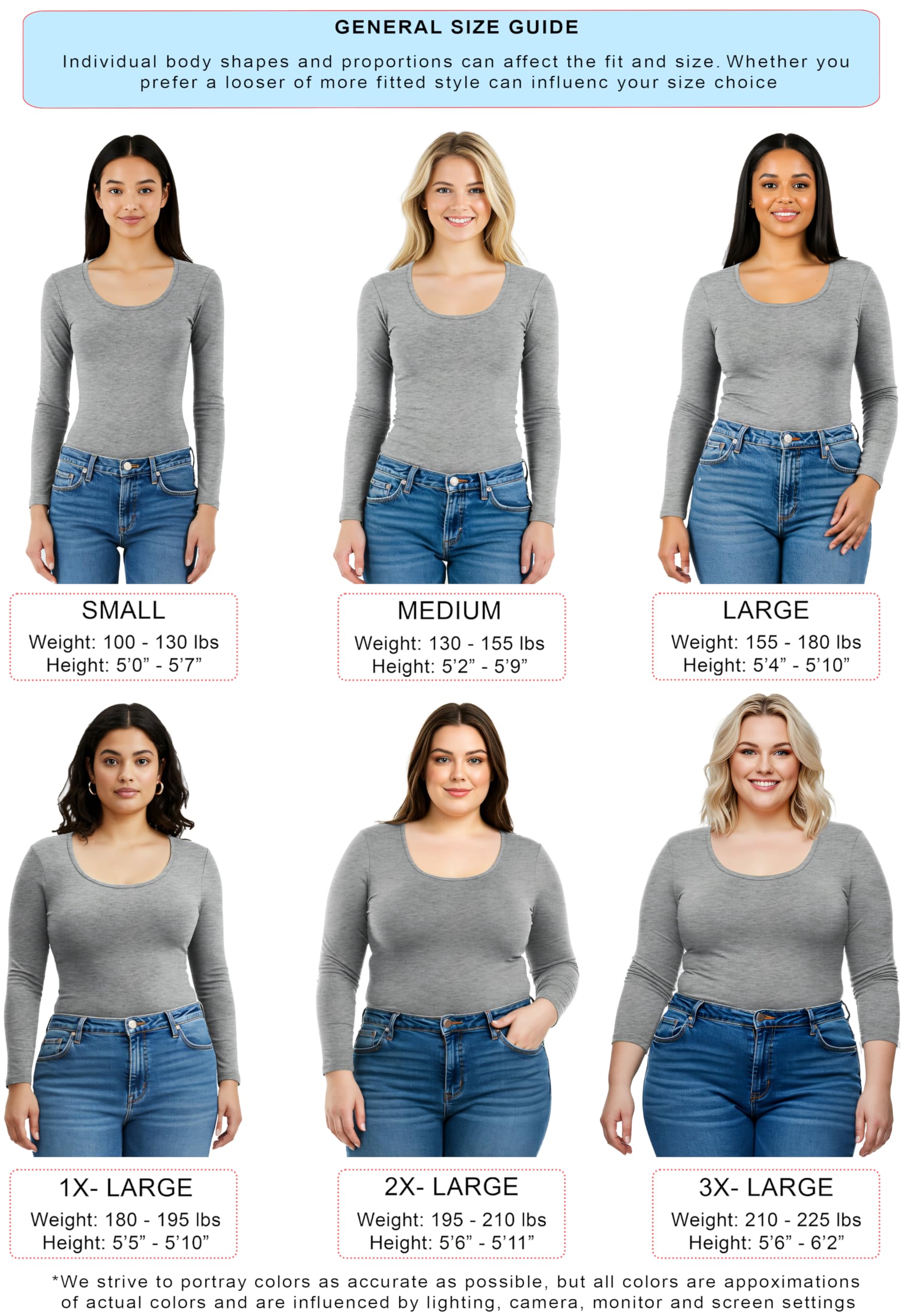 Emmalise Womens Junior And Plus Size Basic Scoop Neck Tshirt Long Sleeve Tee, 1Xl, 3Pk White, Hgray, Charcoal