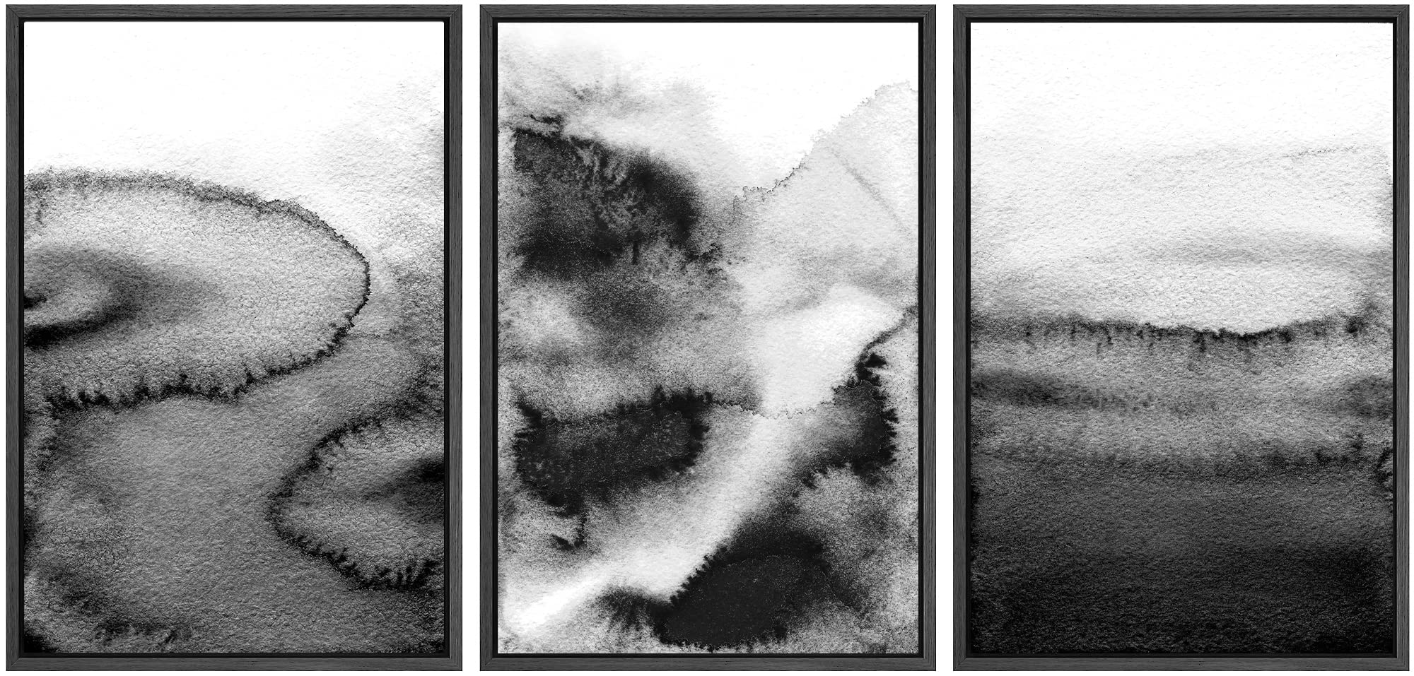 Signwin 3 Piece Framed Canvas Wall Art Black And White Watercolor Brushstroke Nature Wilderness Illustrations Abstract Tradition