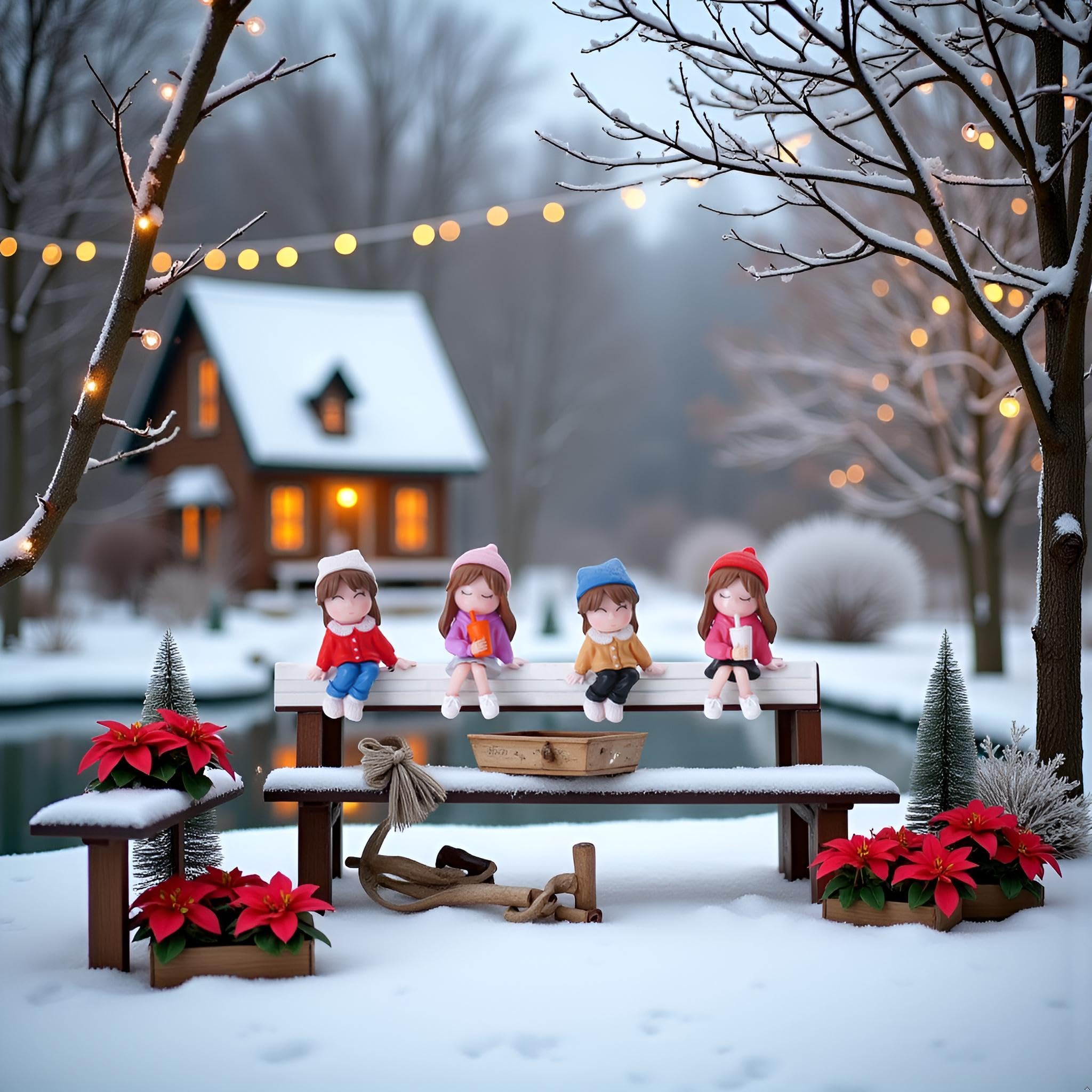 Spiaty Pvc Miniature Winter Decor Figurines Set, 4.6 Cm Height, Multi-Purpose Car Desk, Home And Office Decoration