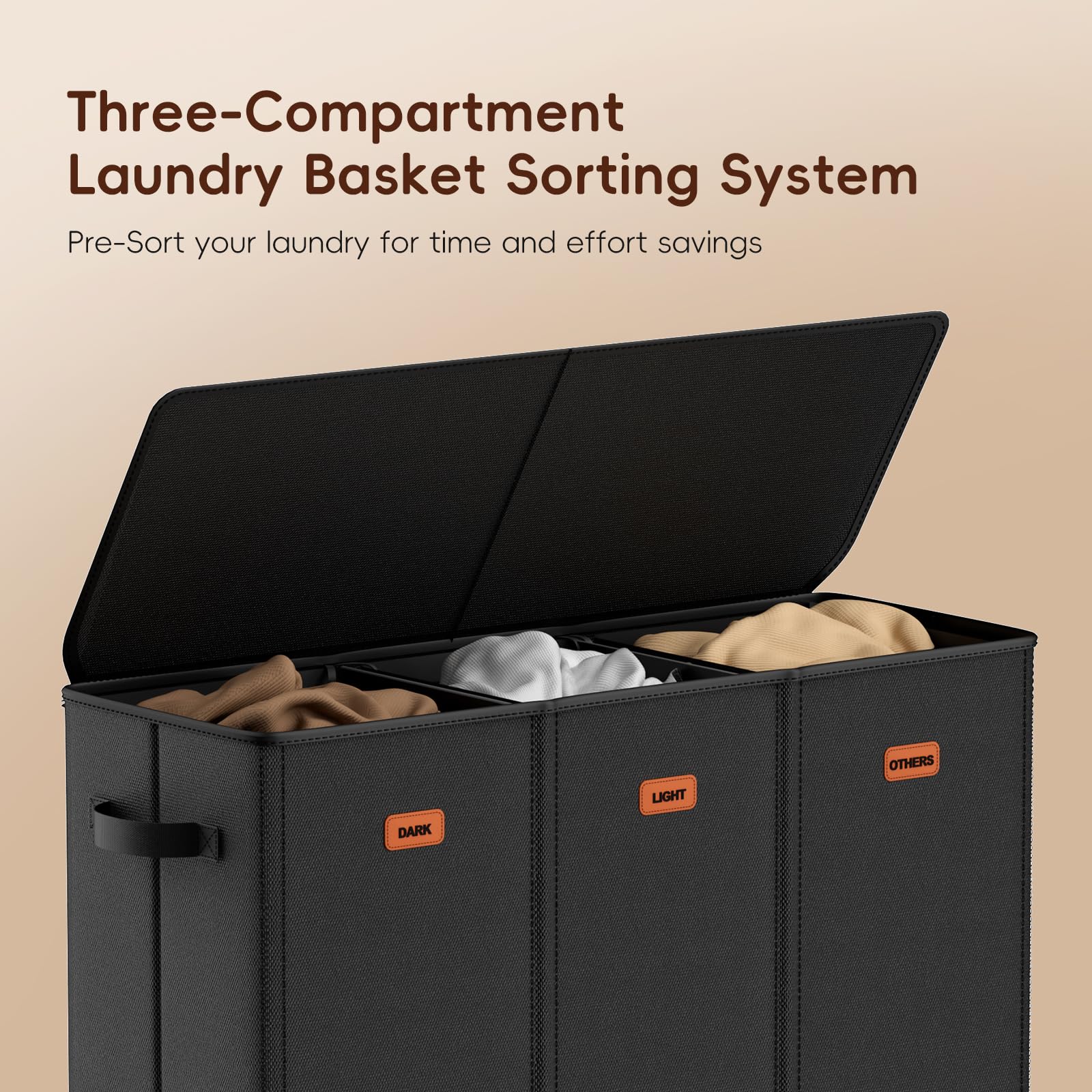 Vexalora 185L Laundry Hamper 3 Section, Laundry Hamper With Lid, Dirty Clothes Hamper With 3 Removable Washing Bags, Extra Large
