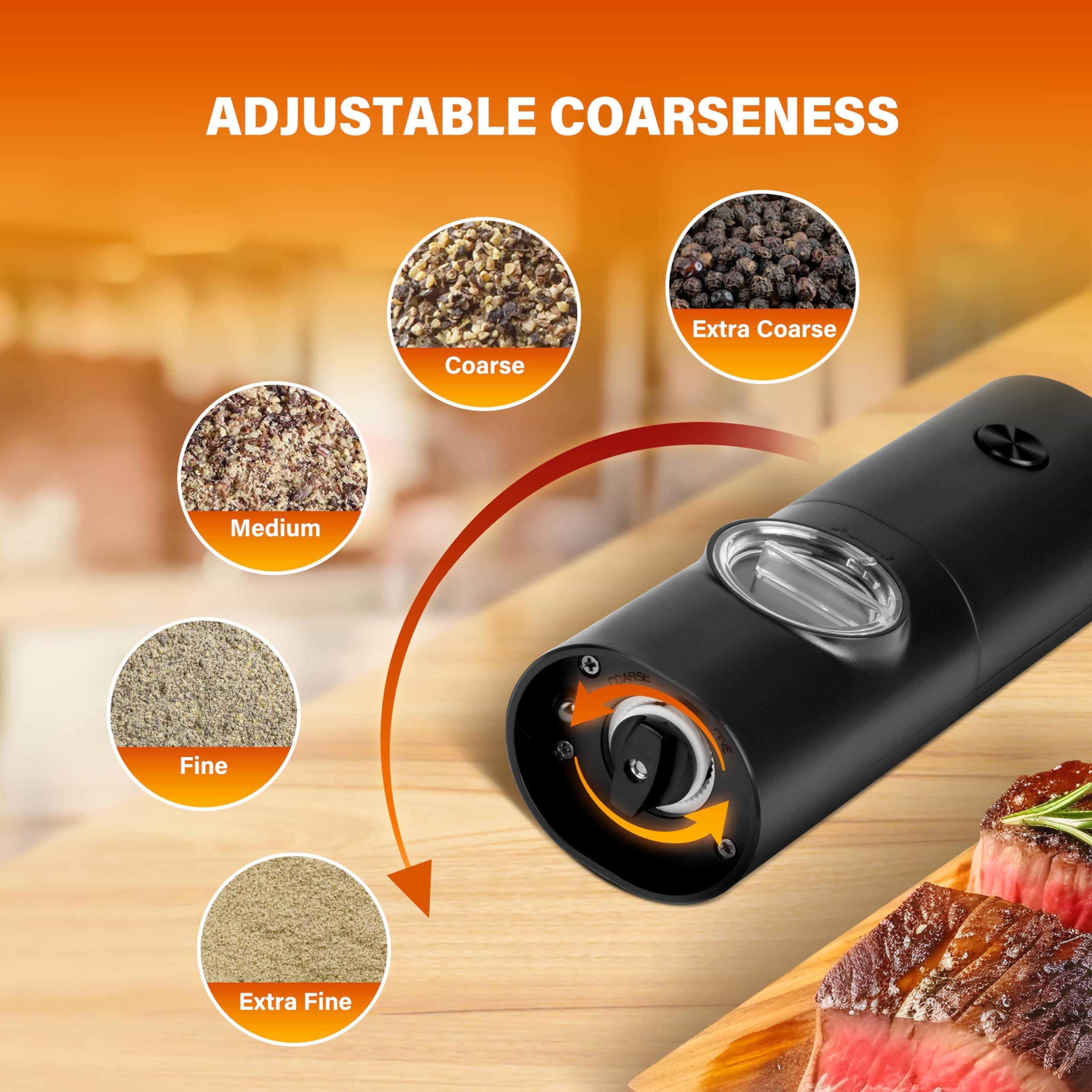 Simple Deluxe Electric Salt and Pepper Grinder Set, Battery Powered, Adjustable Coarseness, 2 Pack, Black