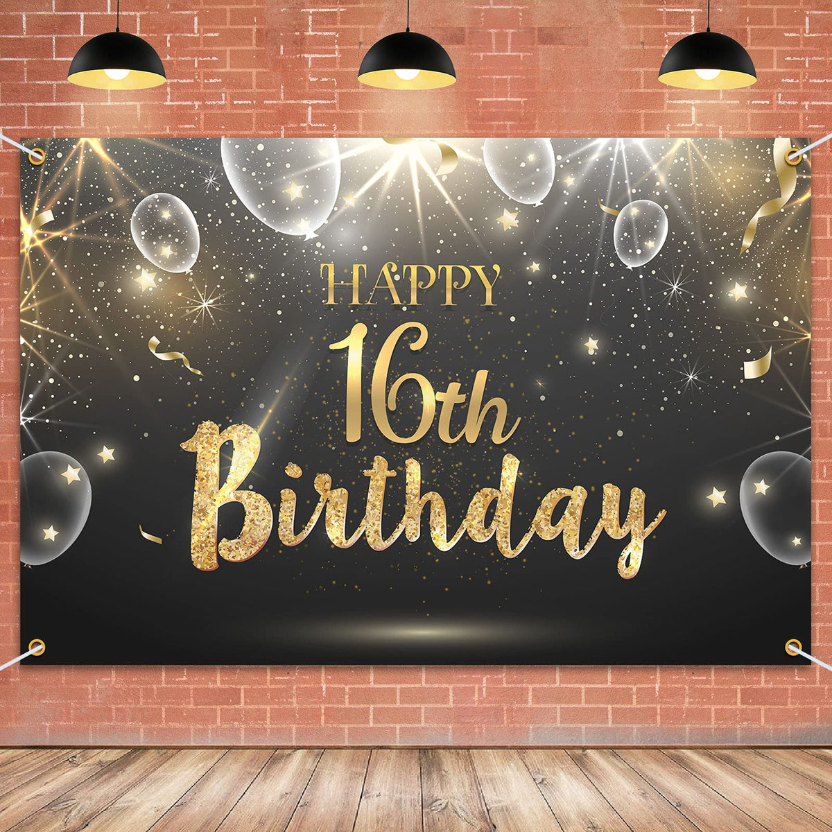Hamigar 6X4Ft Happy 16Th Birthday Giltter Shinning Banner Backdrop - 16 Years Old Birthday Decorations Party Supplies For Girls