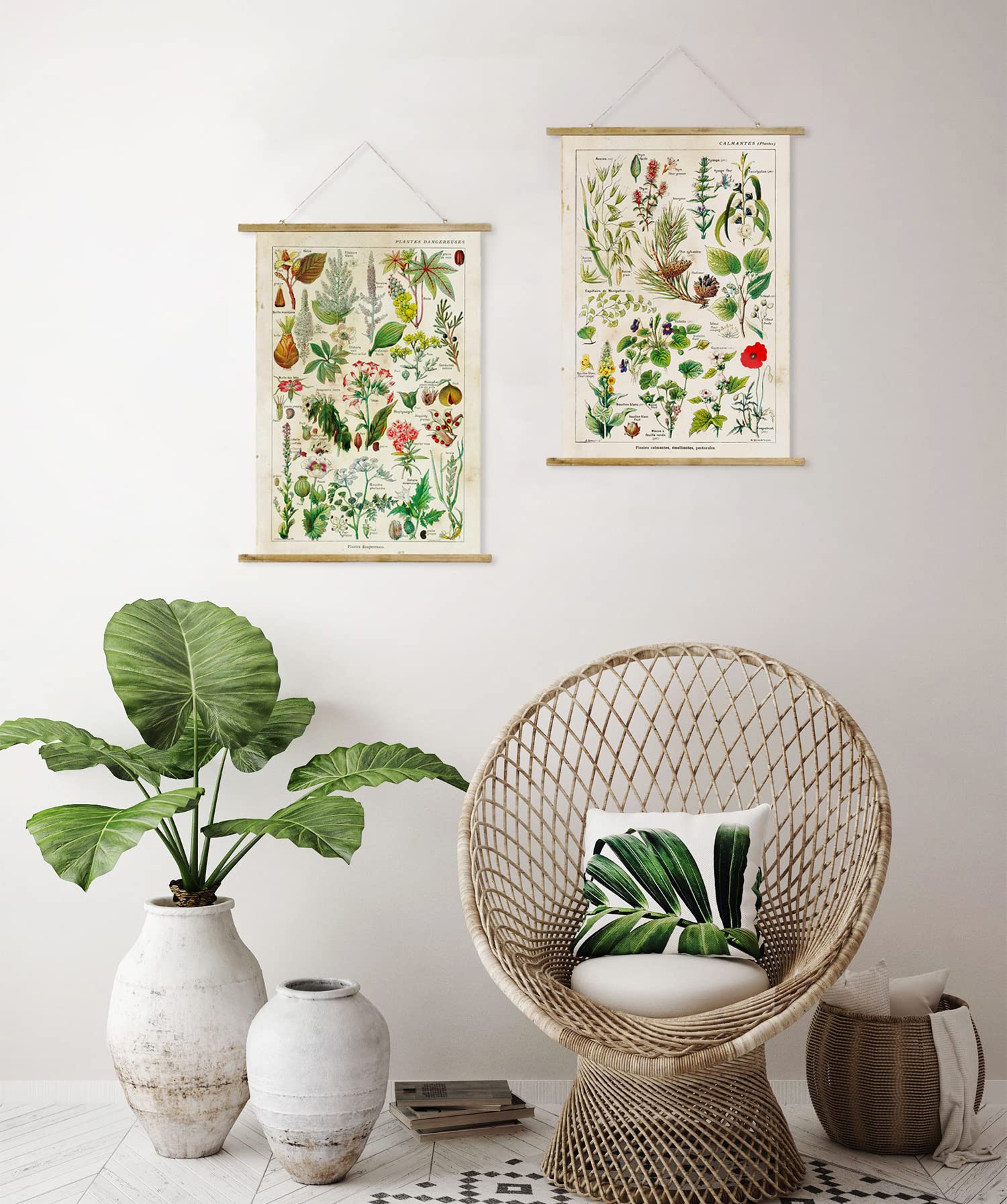 2 Pack Vintage Butterflies Poster Hanger Frame  Retro Style of Wall Art Prints  Printed on Linen with Wood Frames  Ready to Hang