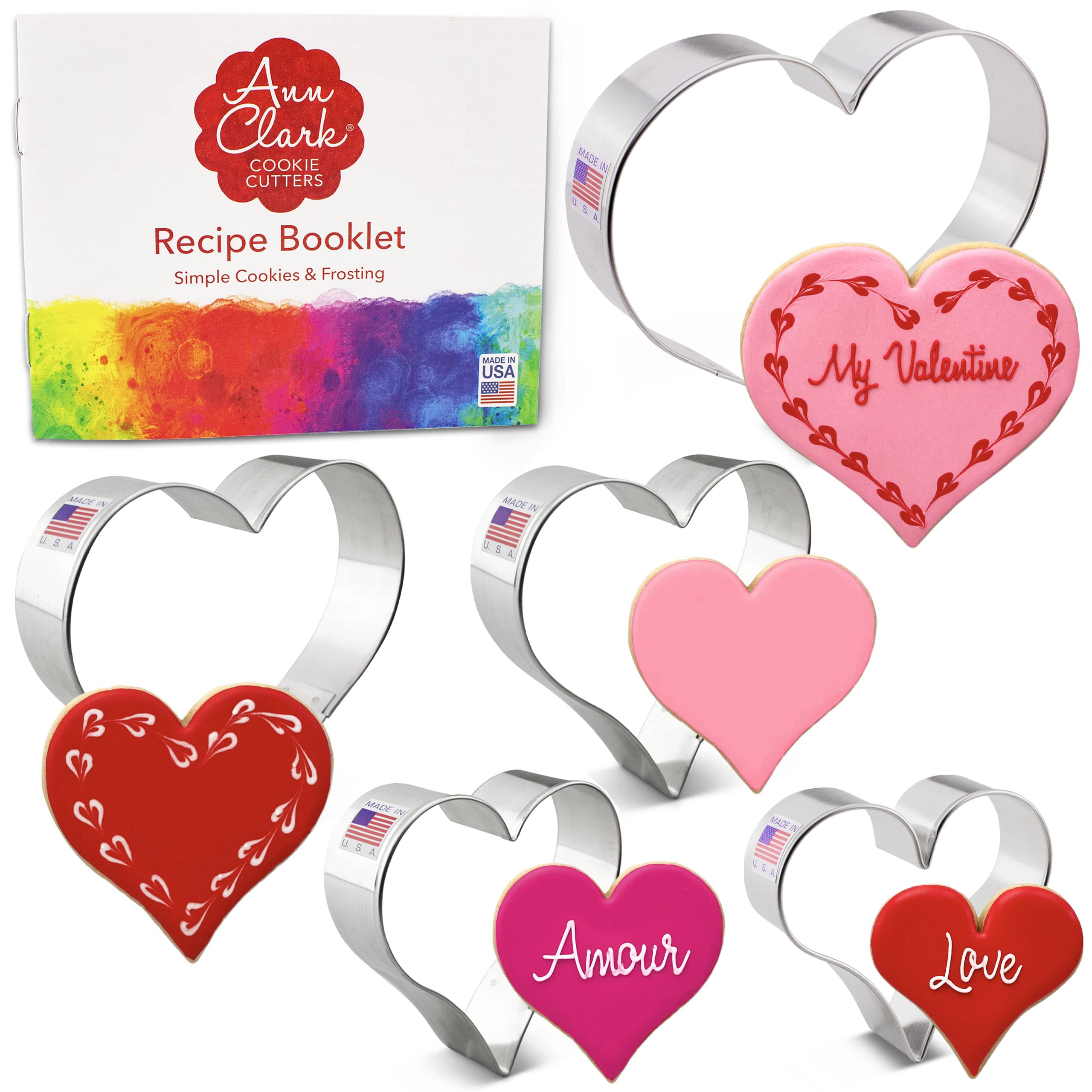 Heart Cookie Cutters 5-Pc. Set Made In Usa By Ann Clark, 5'', 4.25'', 4'', 3.5'', 3''