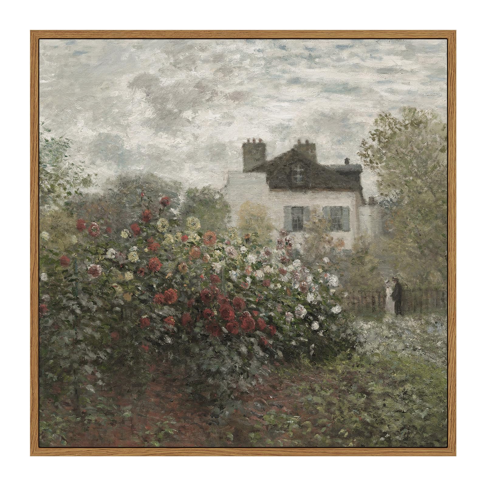 Insimsea Square Framed Canvas Wall Art, Home Decor Monet Flower Garden Wall Art Prints, Vintage Oil Paintings Room Decor, Desk D