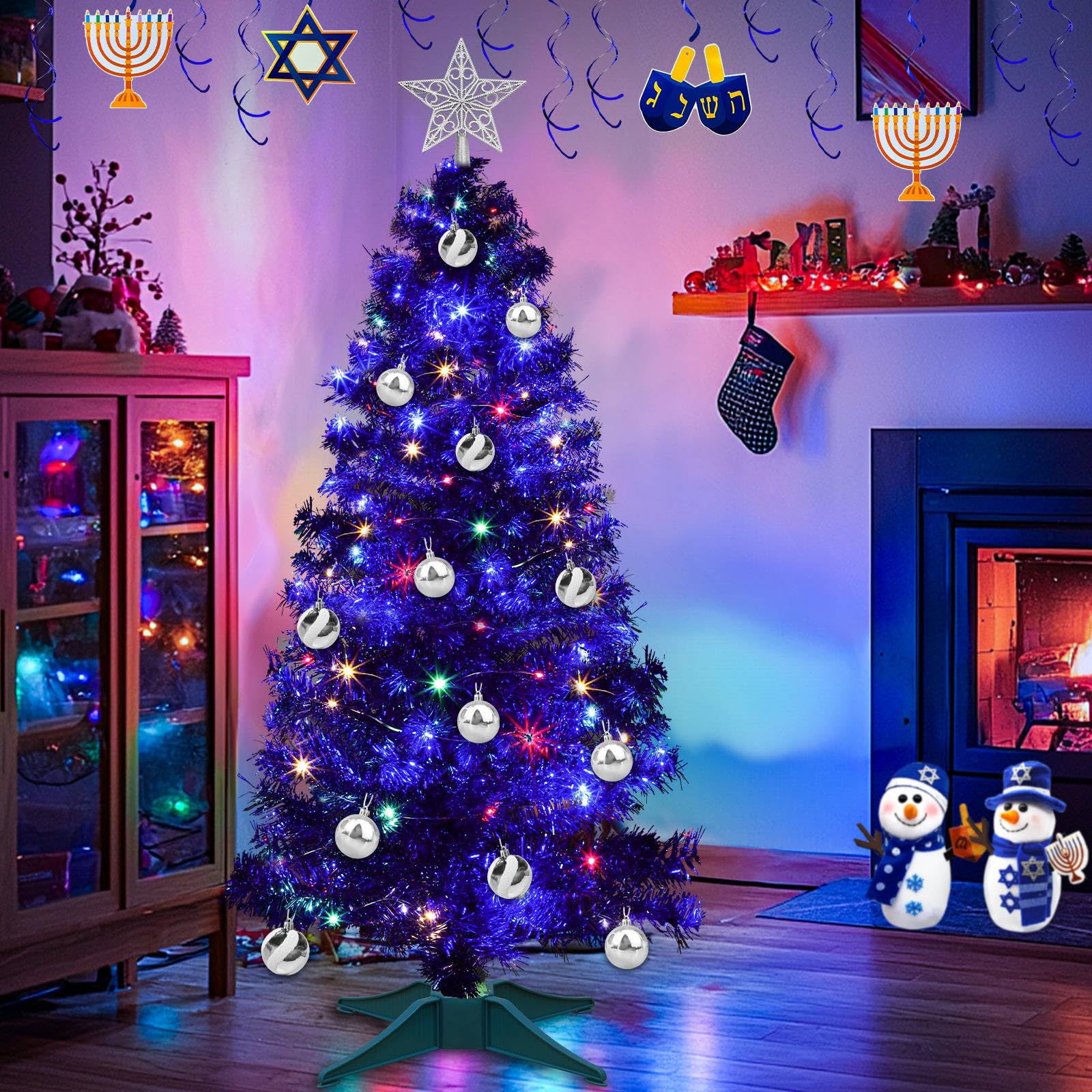 Dual Color Change&Timer 4 Ft Sliver Christmas Tree Happy New Year 2025 Decoration, Remote 8 Mode 100 Warm White&Colored Light 18