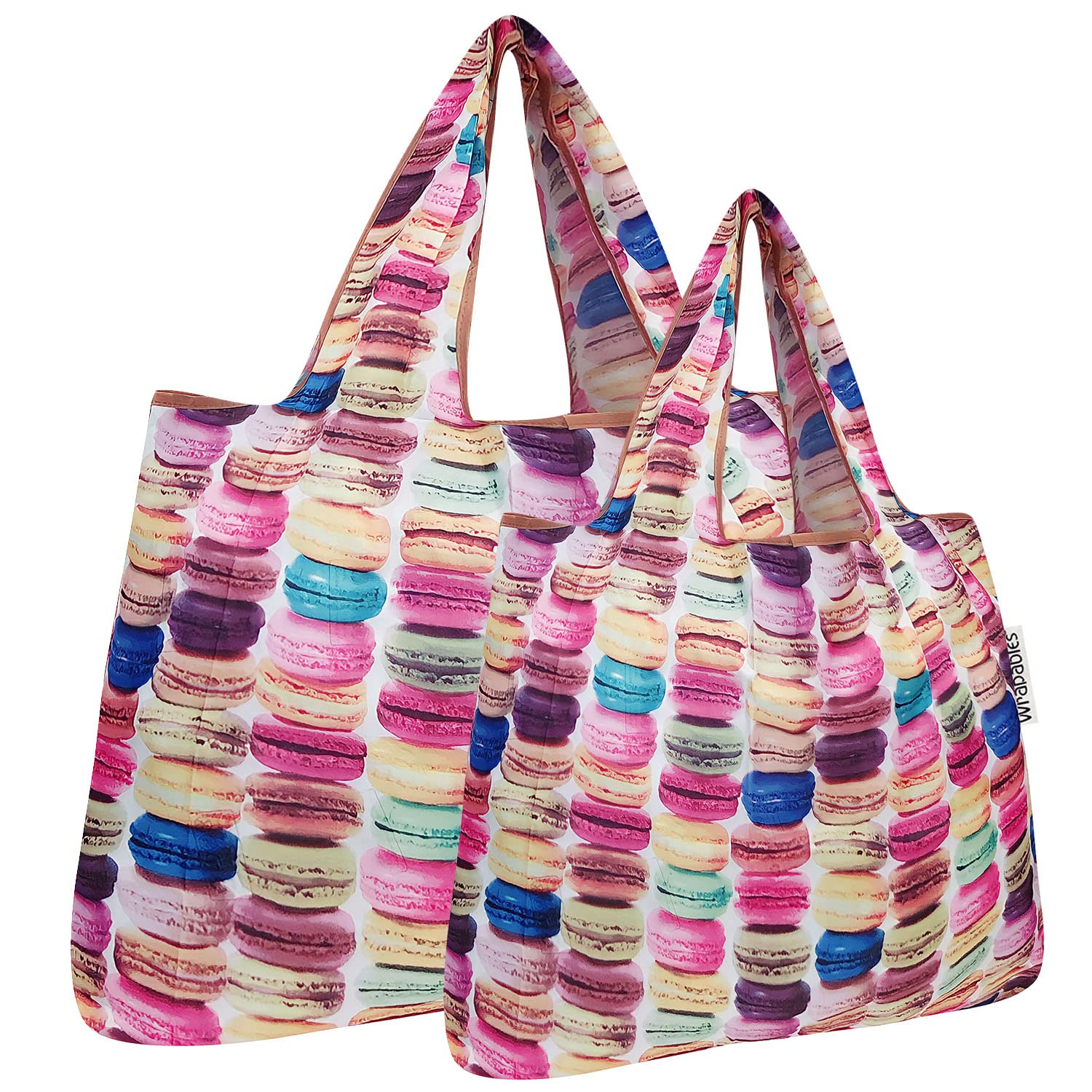 allydrew Large & Small Foldable Tote Nylon Reusable Grocery Bags, Set of 2, Macarons