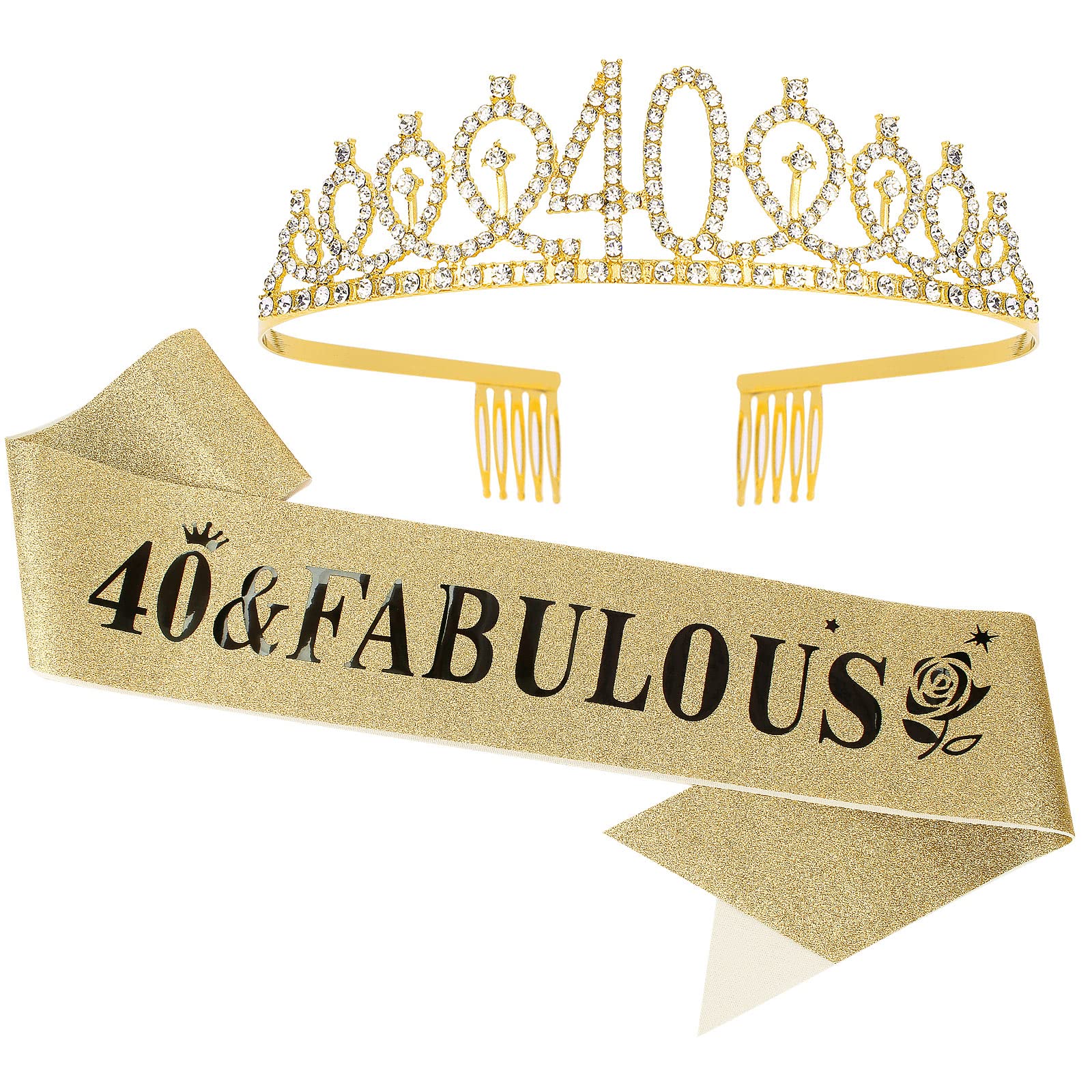 40Th Birthday Sash And Tiara For Women Gold Crown ''40 And Fabulous'' Sash & Crown Set 40Th Birthday Gifts For Women 40Th Birthd