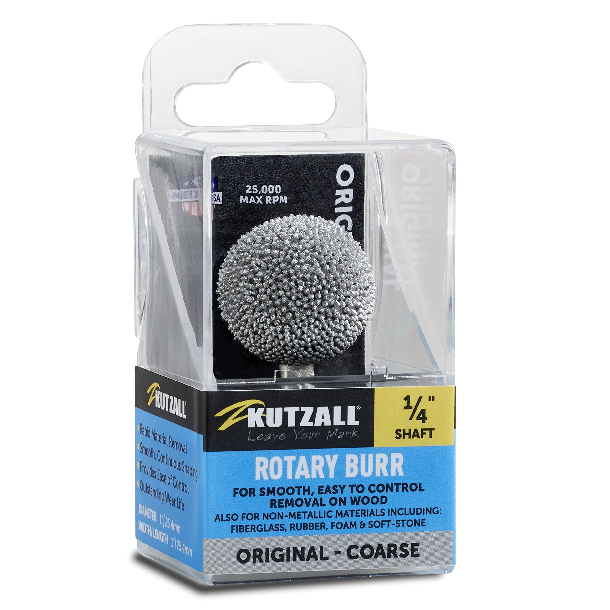Kutzall Original Sphere Rotary Burr, 14 Shaft, Coarse - Woodworking Attachment For Bosch, Dewalt, Milwaukee, Makita Tools Abrasi