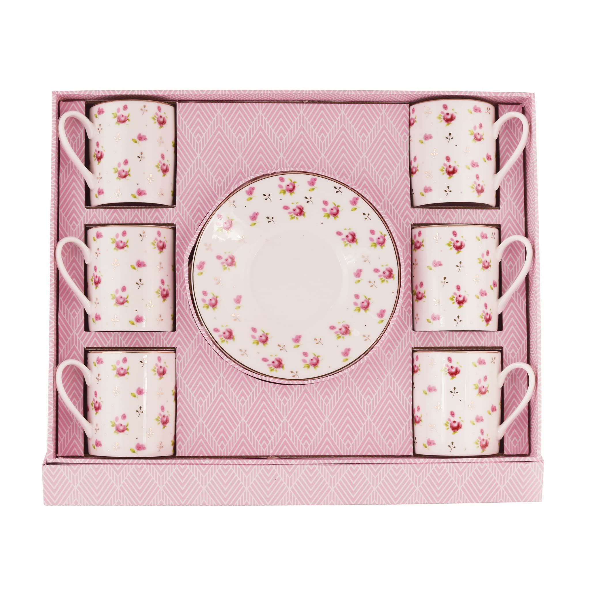 Gracie China Rose Bud Porcelain Small 3.5-Ounce Espresso Cup And Small Saucer (Set Of 6)