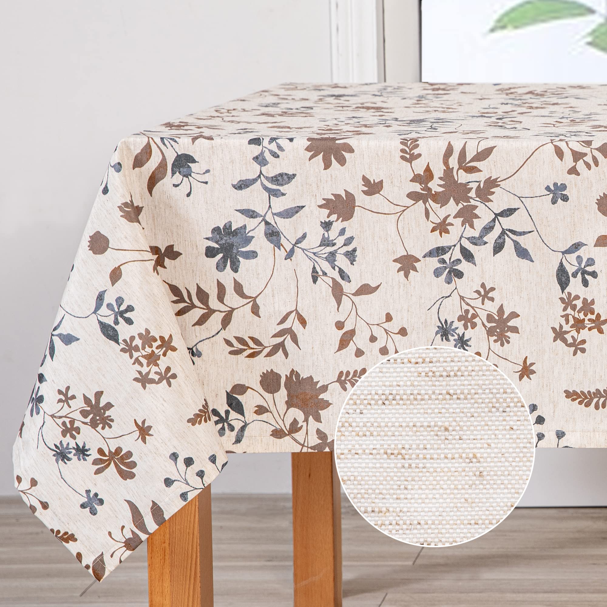 MYSKY HOME Rustic Tablecloth Classic Brown Leaves Printed Linen Fabric Table Cover Waterproof Fabric Tablecloth Farmhouse Decora