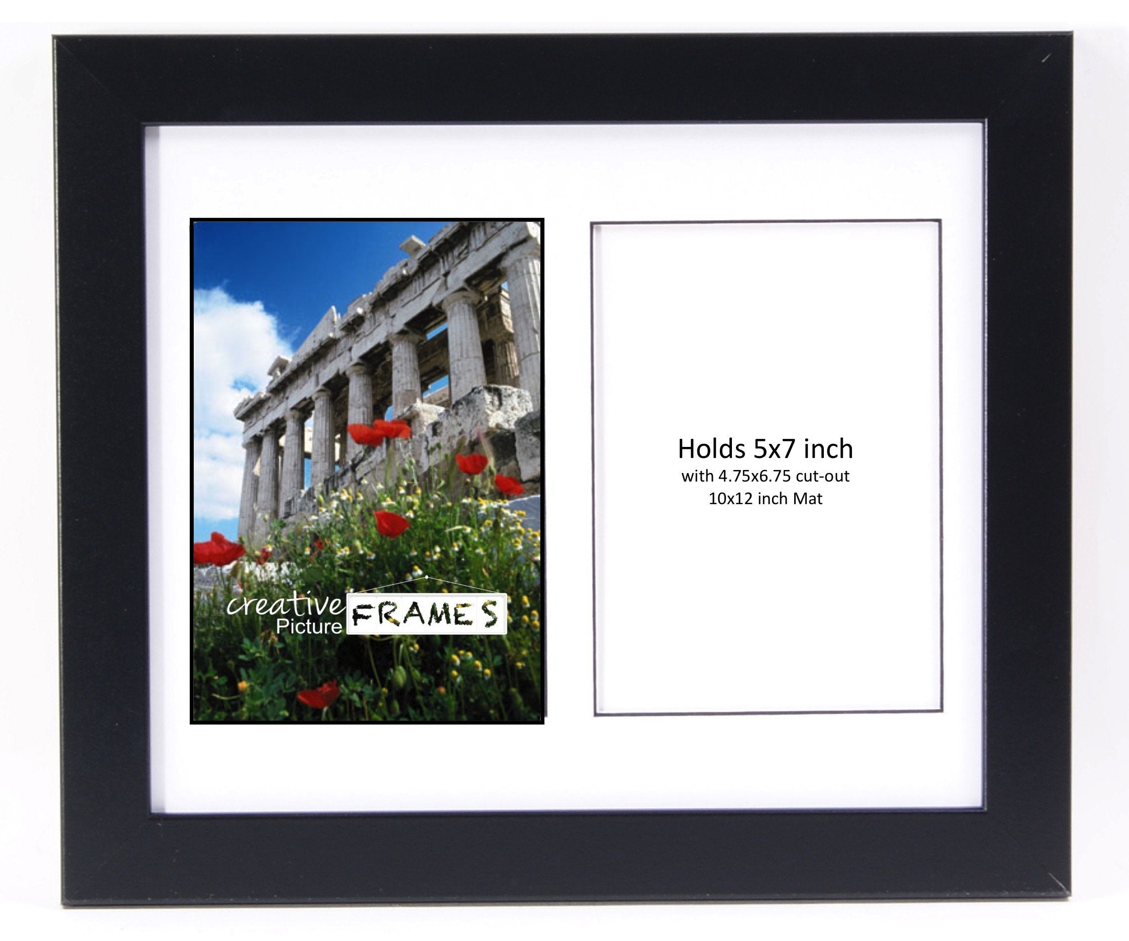 CreativePF- 2 Opening Glass Face Black Picture Frame to hold 5 by 7 inch Photographs including 10x12-inch White Mat Collage