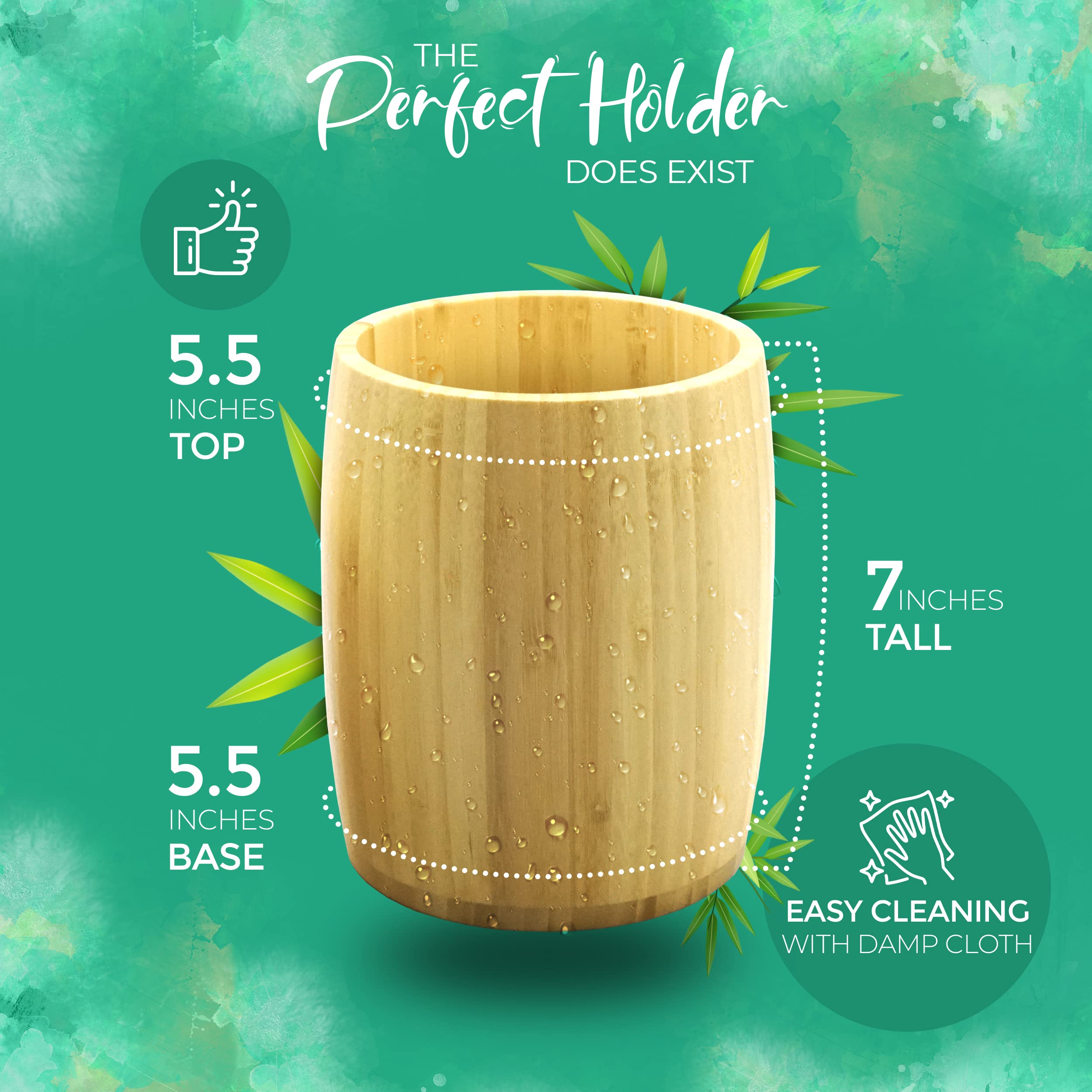 The Pretty Turtle Bamboo Kitchen Counter Utensil Crock Holder Caddy 7'' X 5 1/2'' (Large Oval Natural)