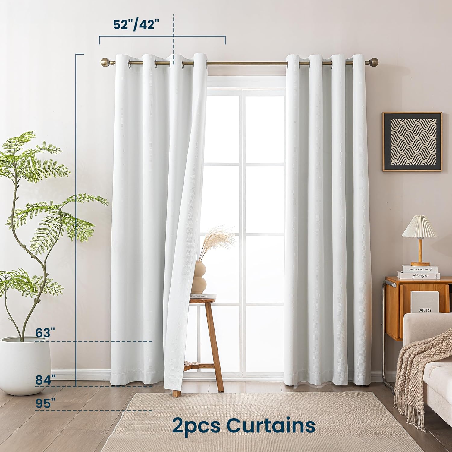 Printed Modern Farmhouse Blackout Curtains for living Room - White