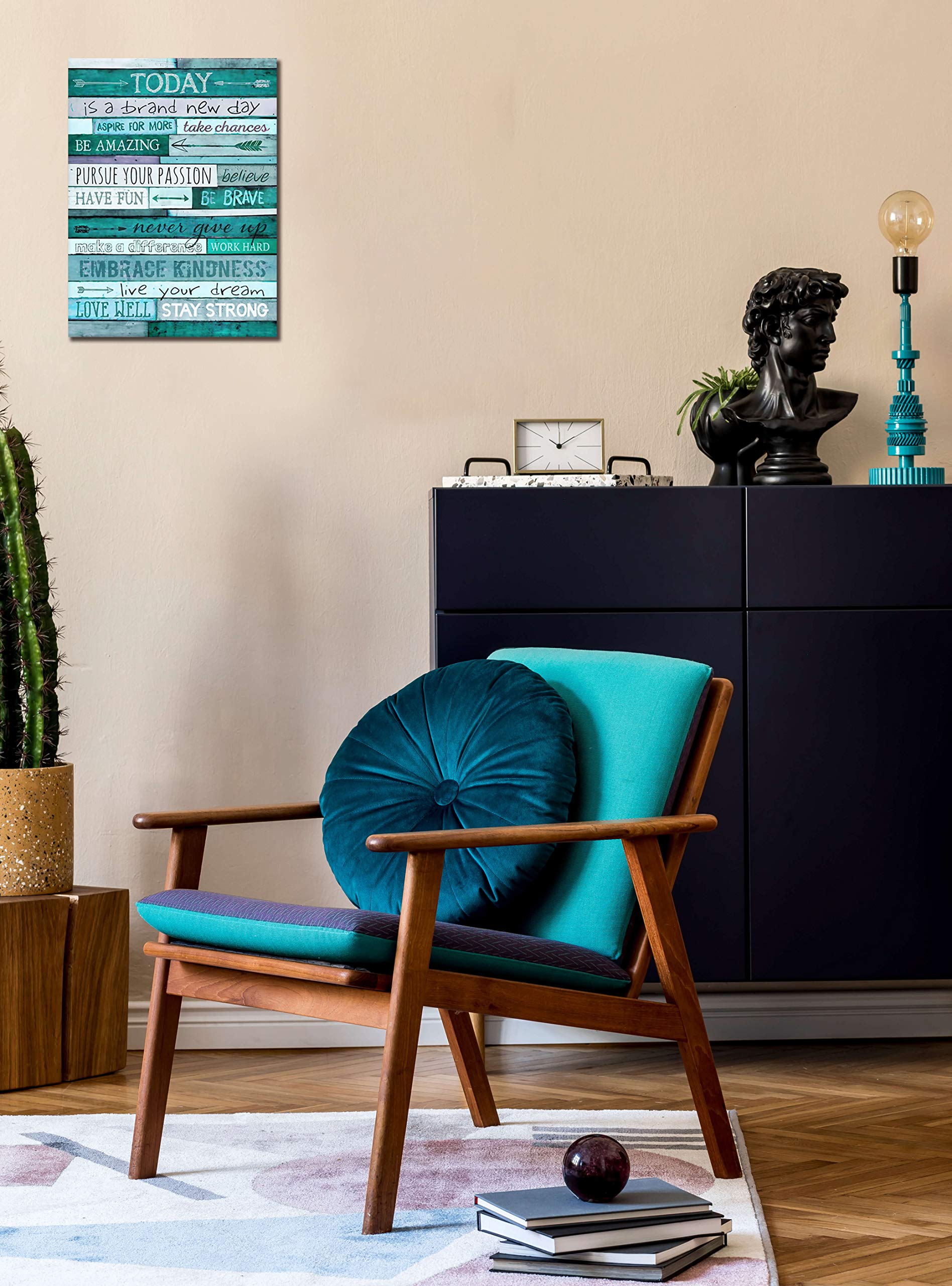 Large Inspirational Wall-Art - Positive Office Wall Decor - Teal Motivational Wall Art - Framed Canvas Art Easy To Hand Size 24X