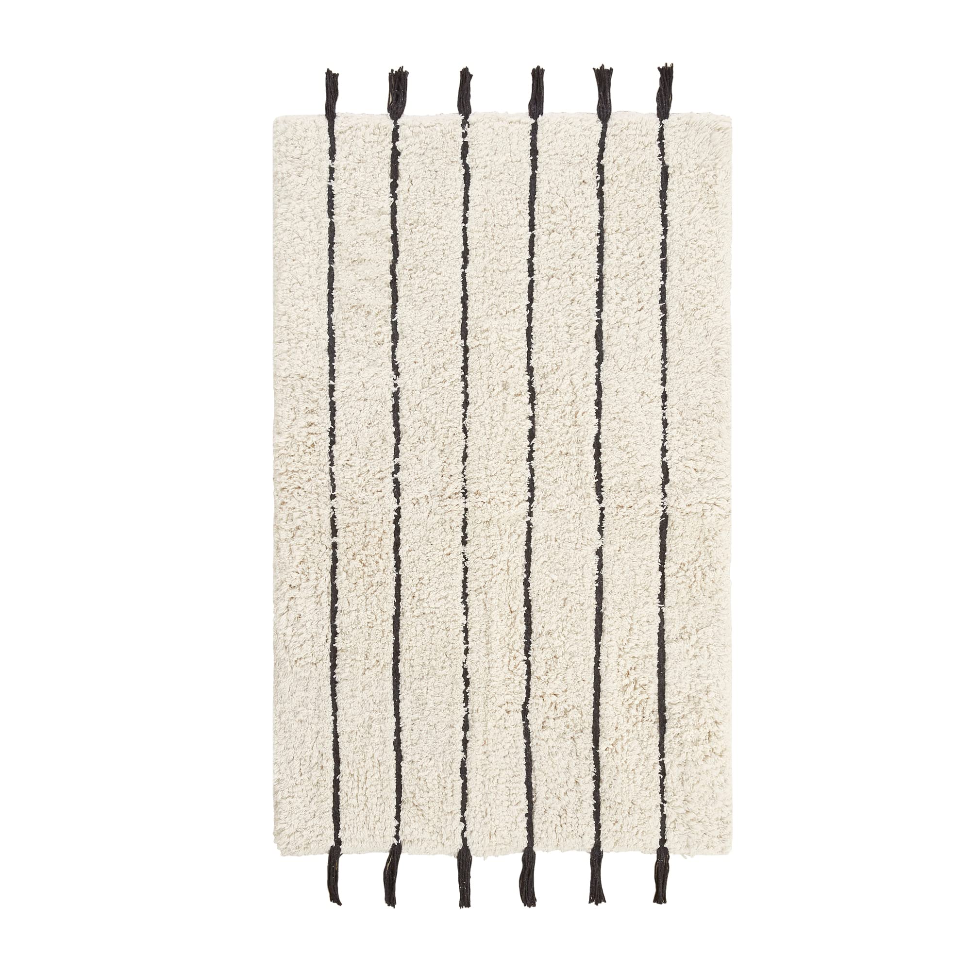 INK+IVY Arbor 100% Cotton Bathroom Rug, Non Slip, Medium Pile Bath Mat, Textural Stripe Tufted Design with Yarn Tassel Insert, A