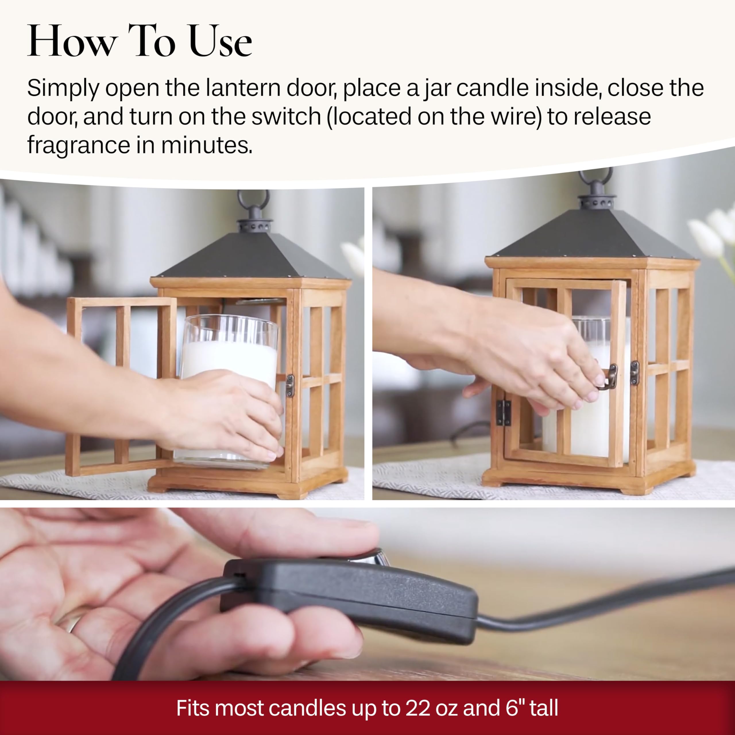 Candle Warmers Etc. White Wooden Farmhouse Candle Warmer Lantern - for Top-Down Warming & Flame-Free Fragrance