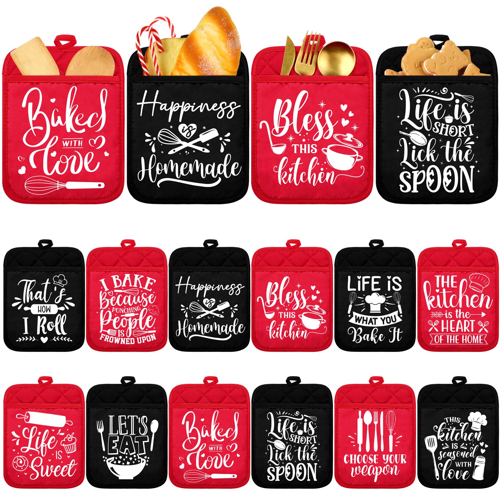 Jingmore 12 Pcs Funny Kitchen Pot Holders with Pocket Teacher Appreciation Gift Baking Potholder for Kitchen Hot Pads Oven Mitts