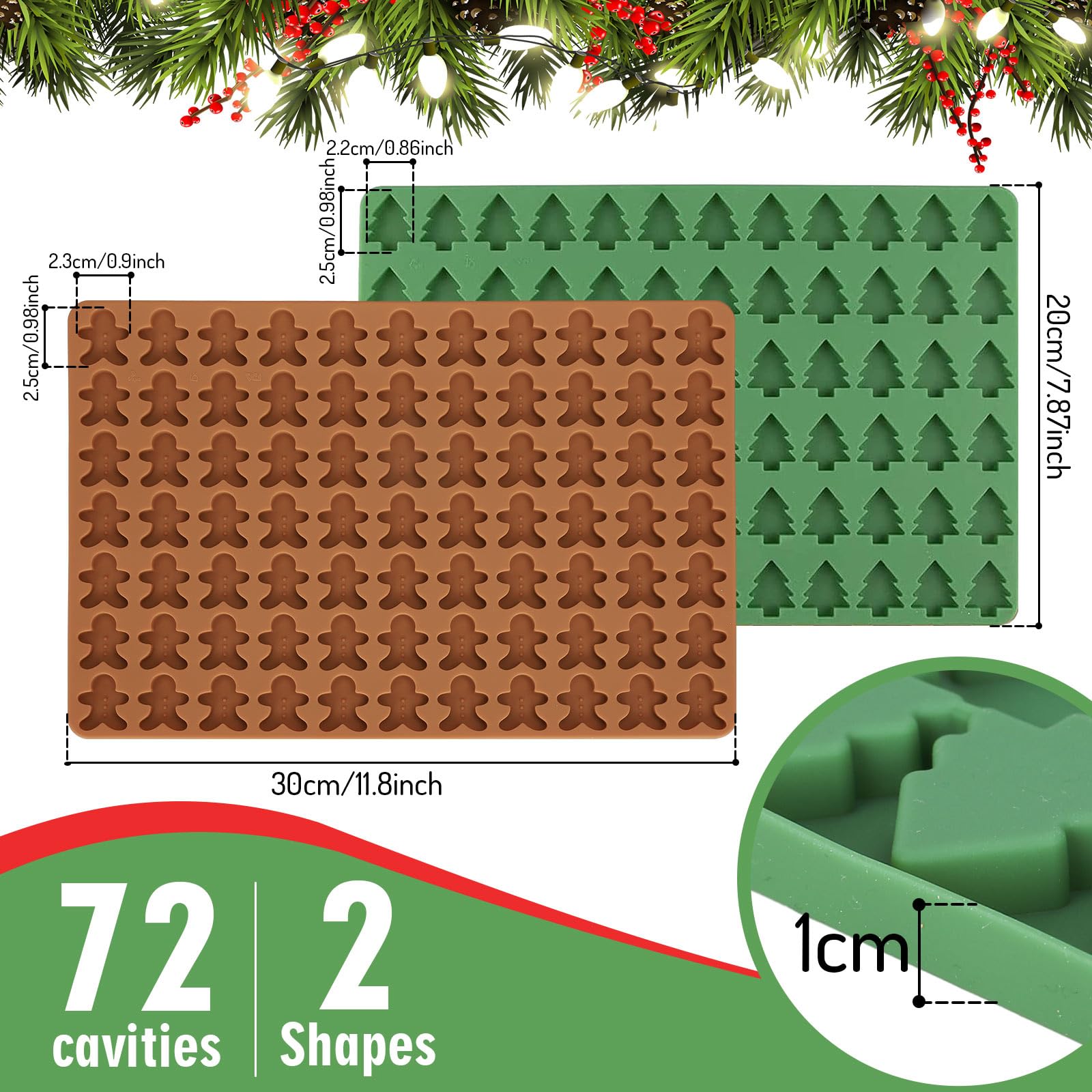 Anydesign Christmas Silicone Molds Mini Xmas Tree & Gingerbread Candy Chocolate Mould Christmas Non-Stick Fondant Baking Mold Fo