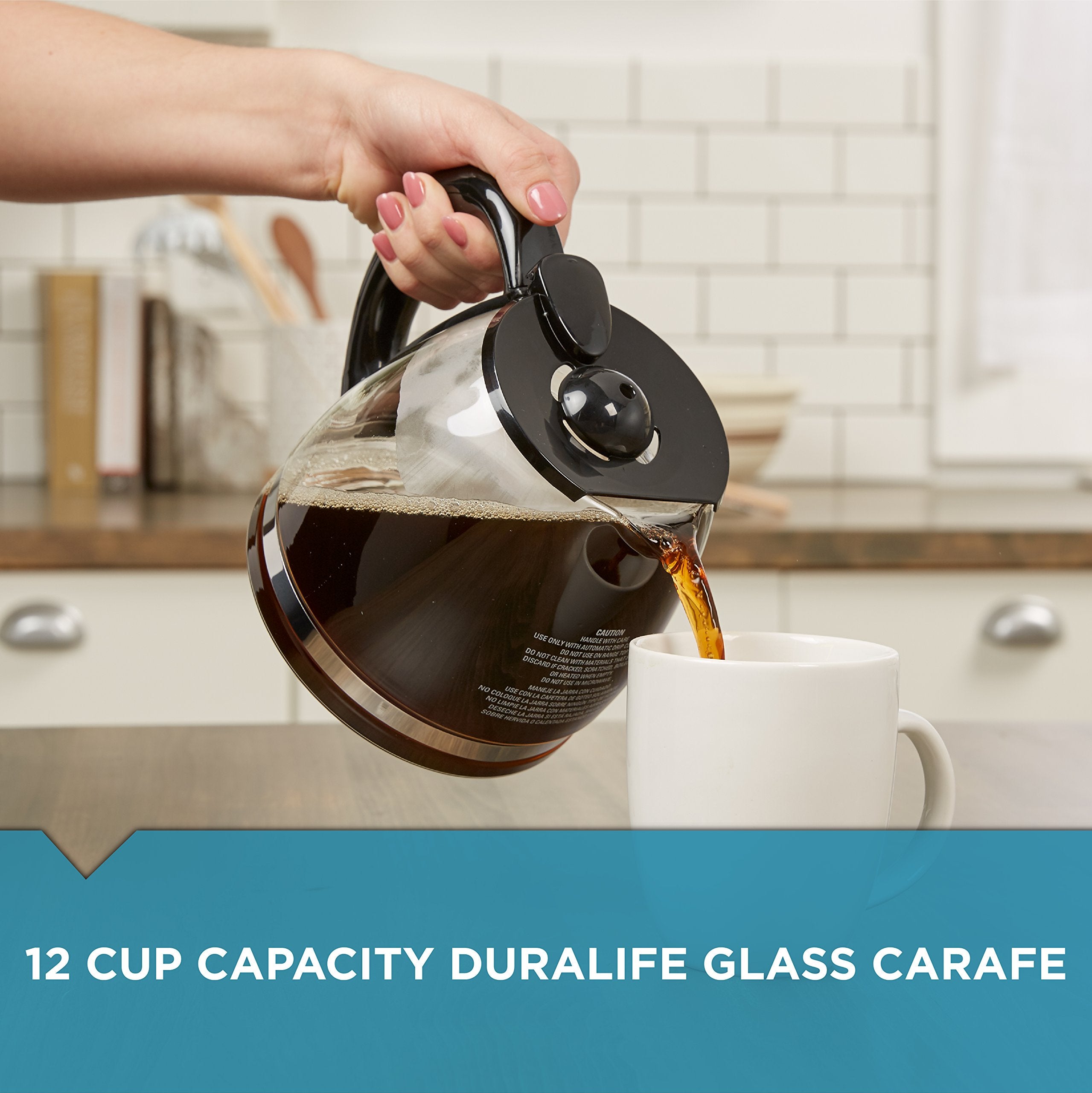 BLACK+DECKER 12-Cup Duralife Glass Carafe, Dishwasher-Safe, 96 Ounces, Black, Model GC3100B