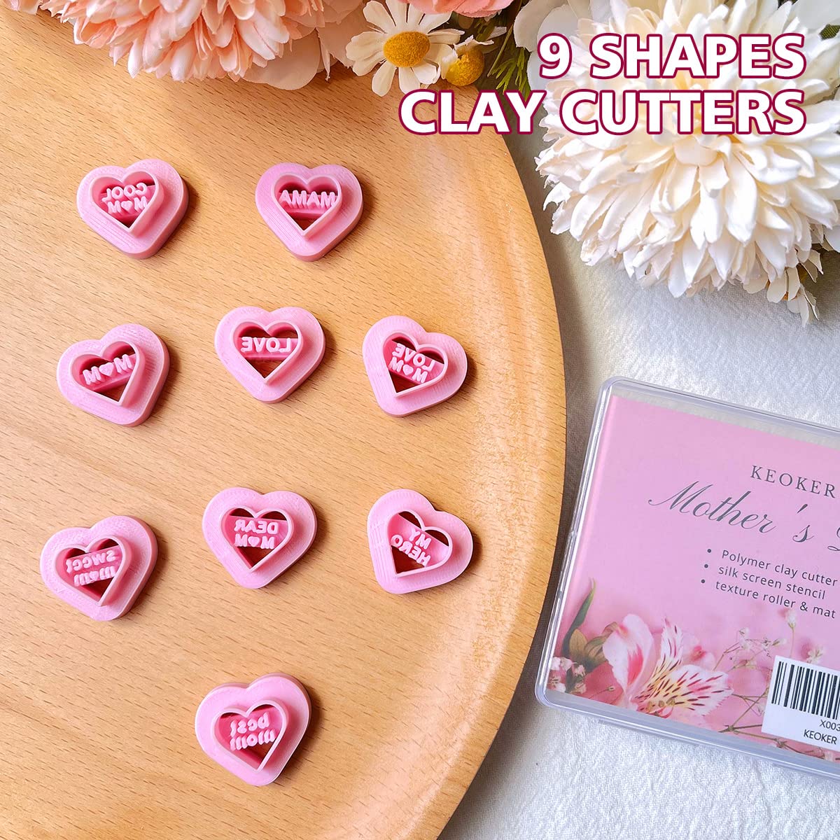 Keoker Mom Heart Polymer Clay Cutters, Mothers Day Clay Earring Cutters, 9 Shapes Message Letter Polymer Clay Cutters For Earrin