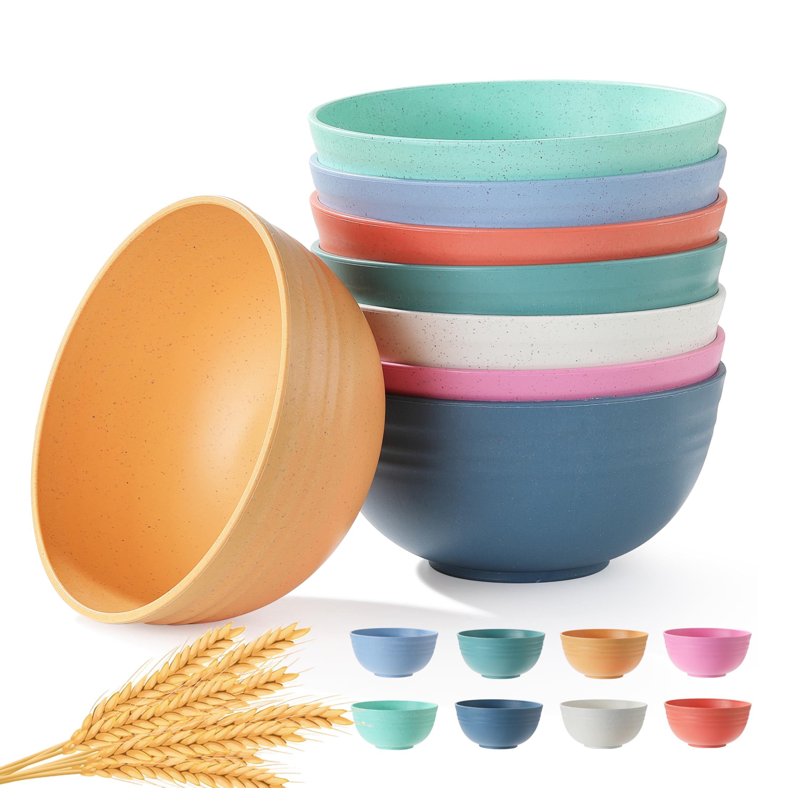 8PCS Cereal Bowl, Ohola Unbreakable Wheat Straw Cereal Bowls, Microwave & Dishwasher Safe Kitchen Bowls for Cereal, Snack, Soup,