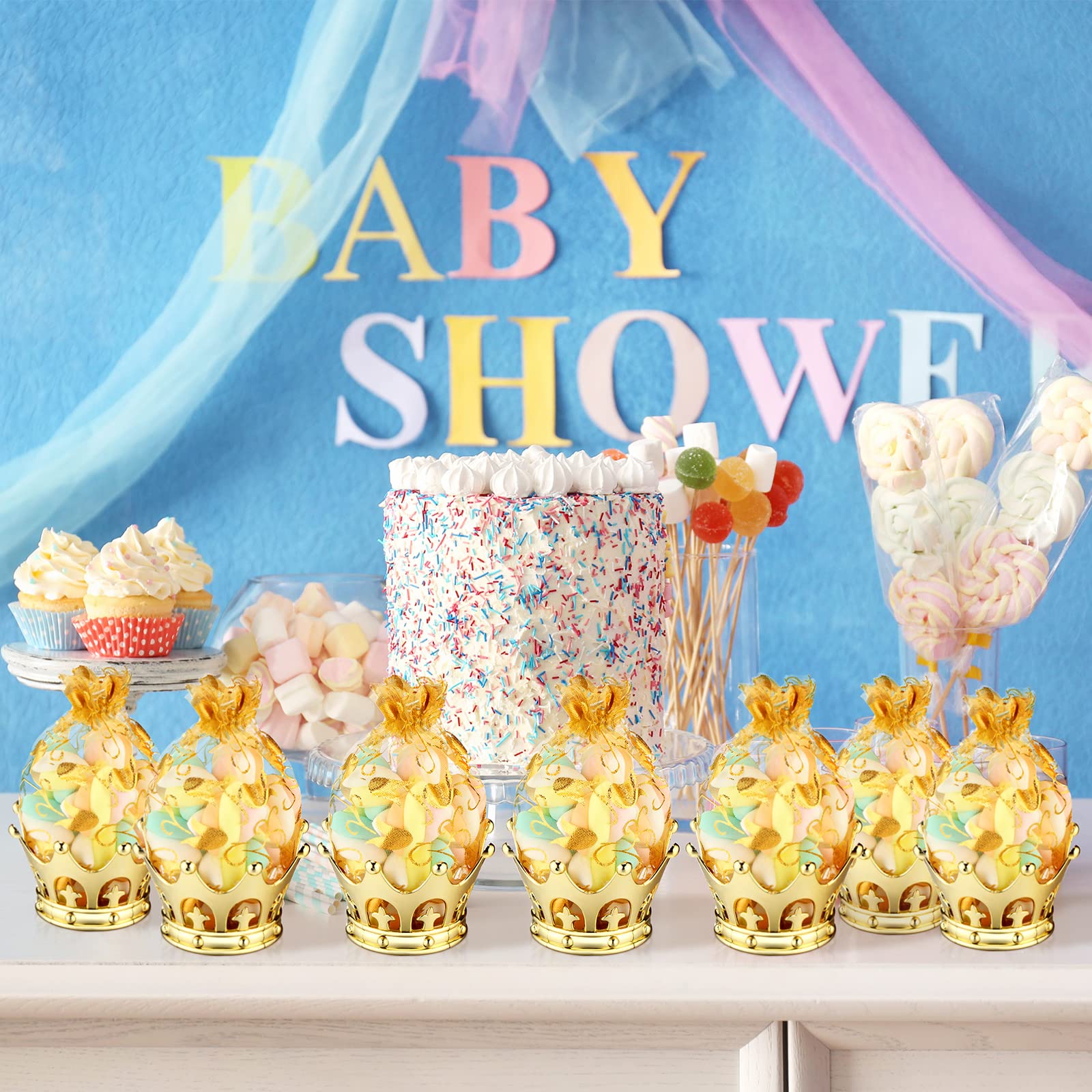 Jetec Gold Fillable Crown Goblet With Pouch For Candy Chocolate Cake Dessert Storage Decoration For Princess Baby Shower Birthda