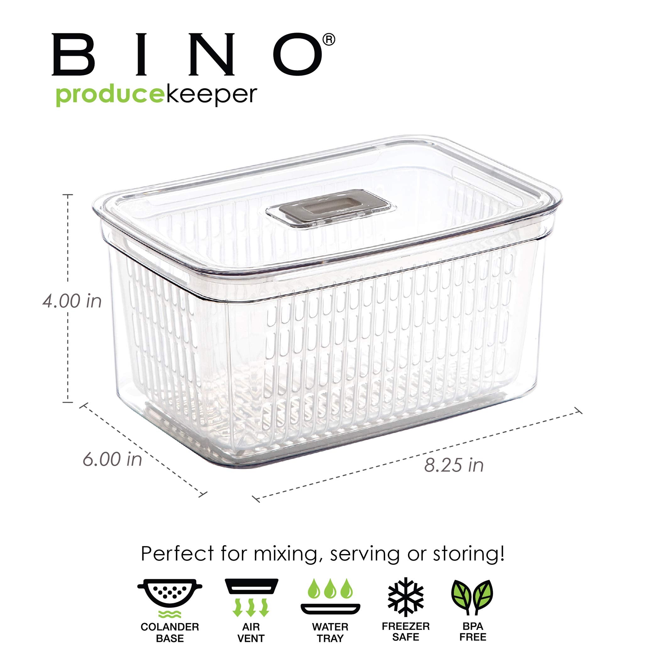 Bino | Produce Saver - 6.8 Cup/1.6L | Fridge Storage Containers For Fruits And Vegetables | Vegetable Storage With Adjustable Ai
