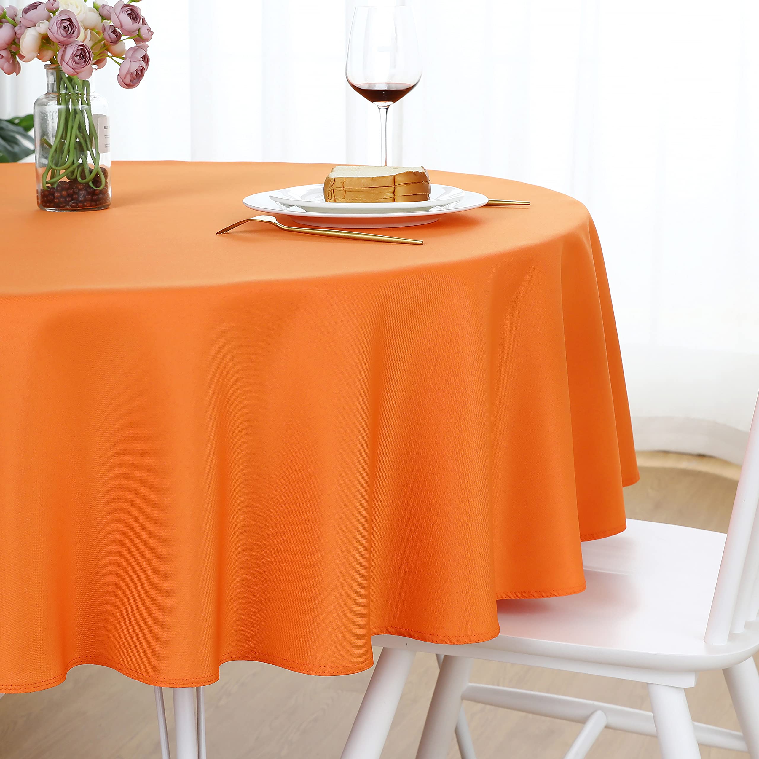 Folins&Home Orange Round Tablecloth 90 Inch Waterproof Heavy Duty Wrinkle Free Polyester Fabric Table Cloth, Spillproof Washable
