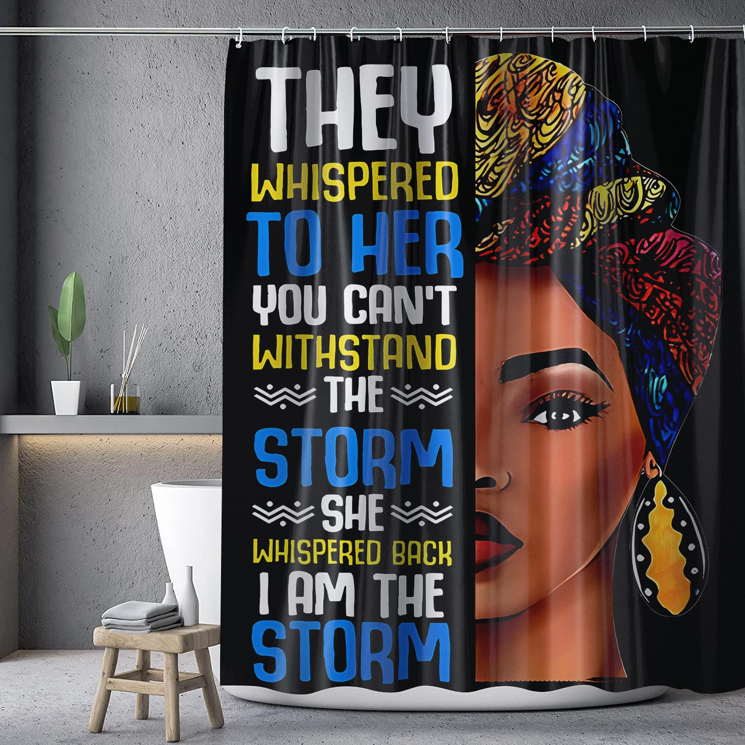 African Woman Shower Curtain Afro American Black Girl Fabric Shower Curtain Funny Shower Curtains Inspirational Quotes Waterproo
