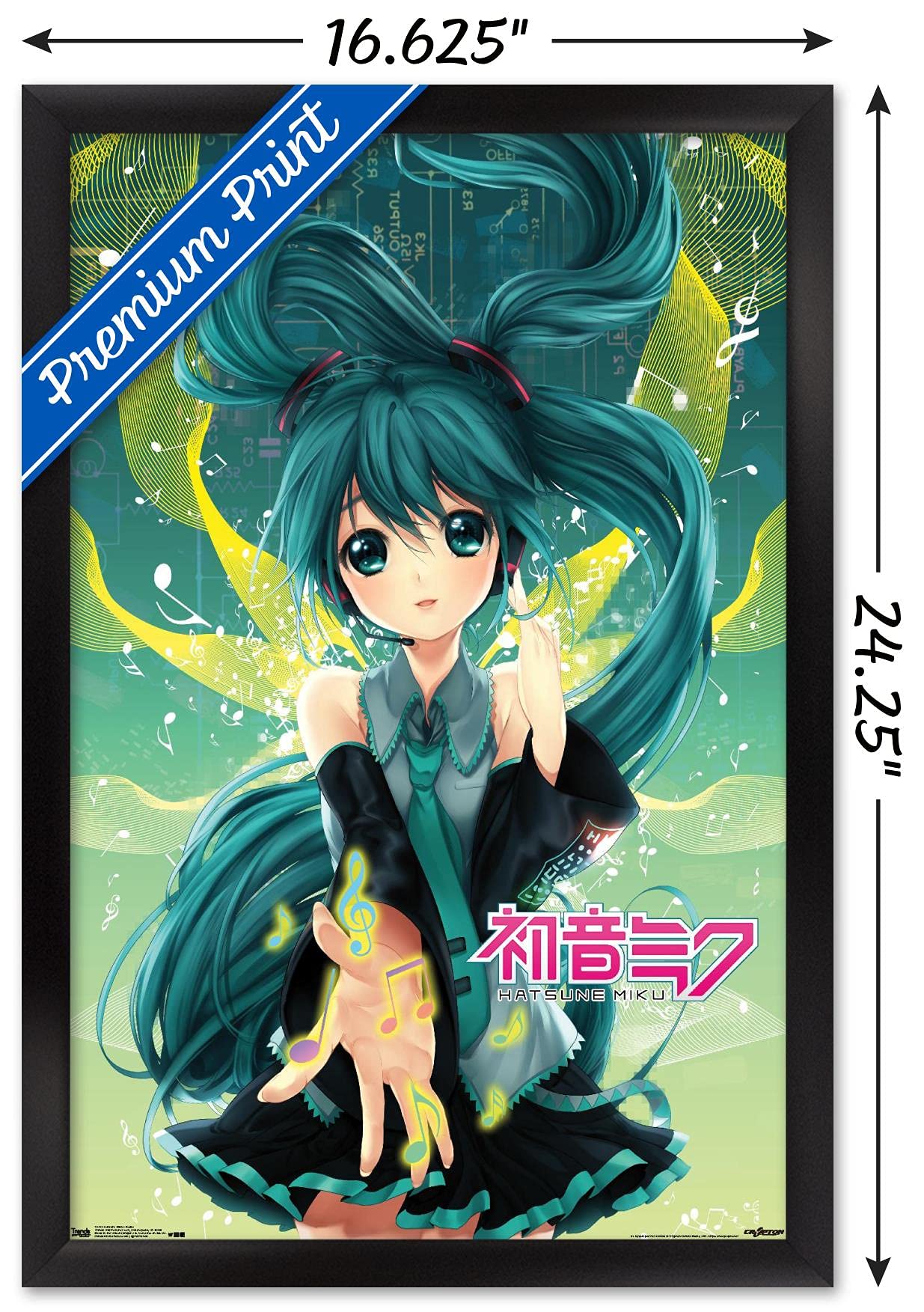 Trends International Hatsune Miku - Notes Wall Poster, 14.725'' X 22.375'', Black Framed Version